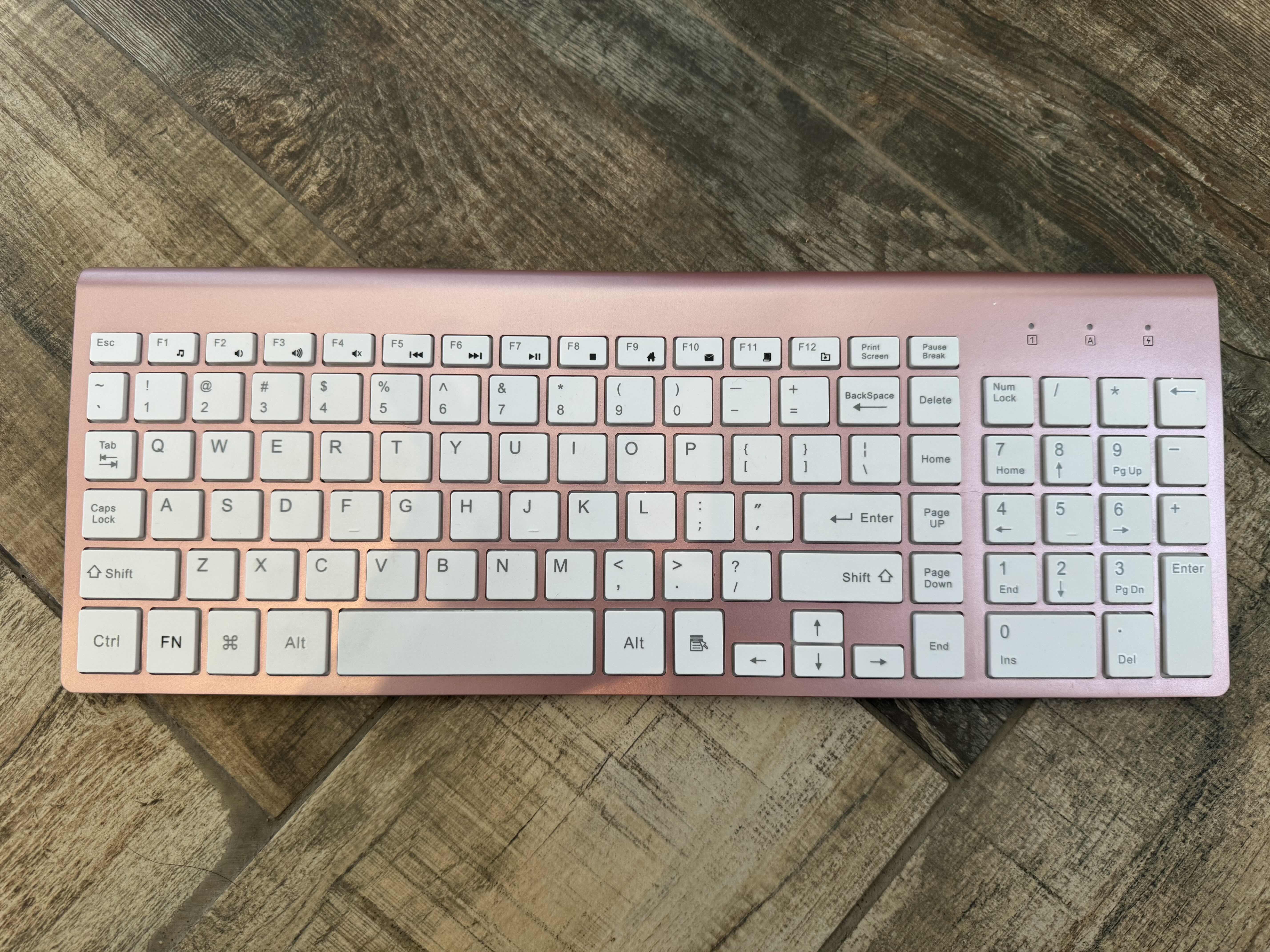 Photo 1 of WHITE ADJUSTABLE DESK LAMP, 50” TRIPOD,PINK WIRELESS KEYBOARD 
