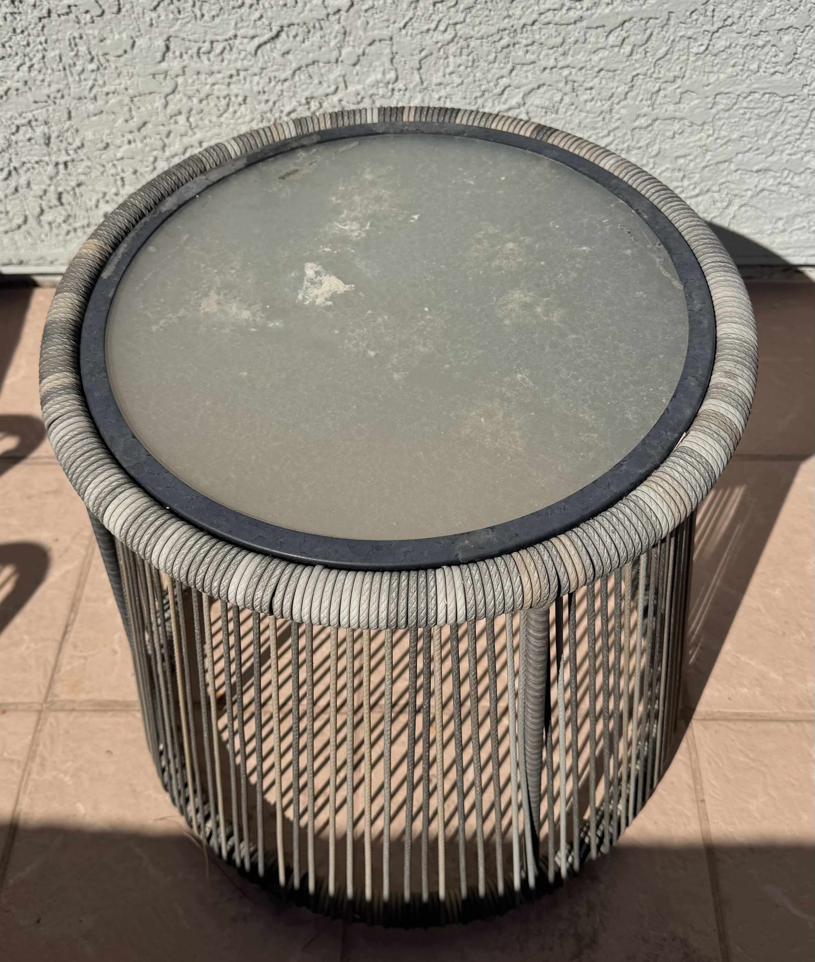 Photo 1 of 3 PCS-RATTAN W IRON PATIO SET (2 CHAIRS, ROUND TABLE)
