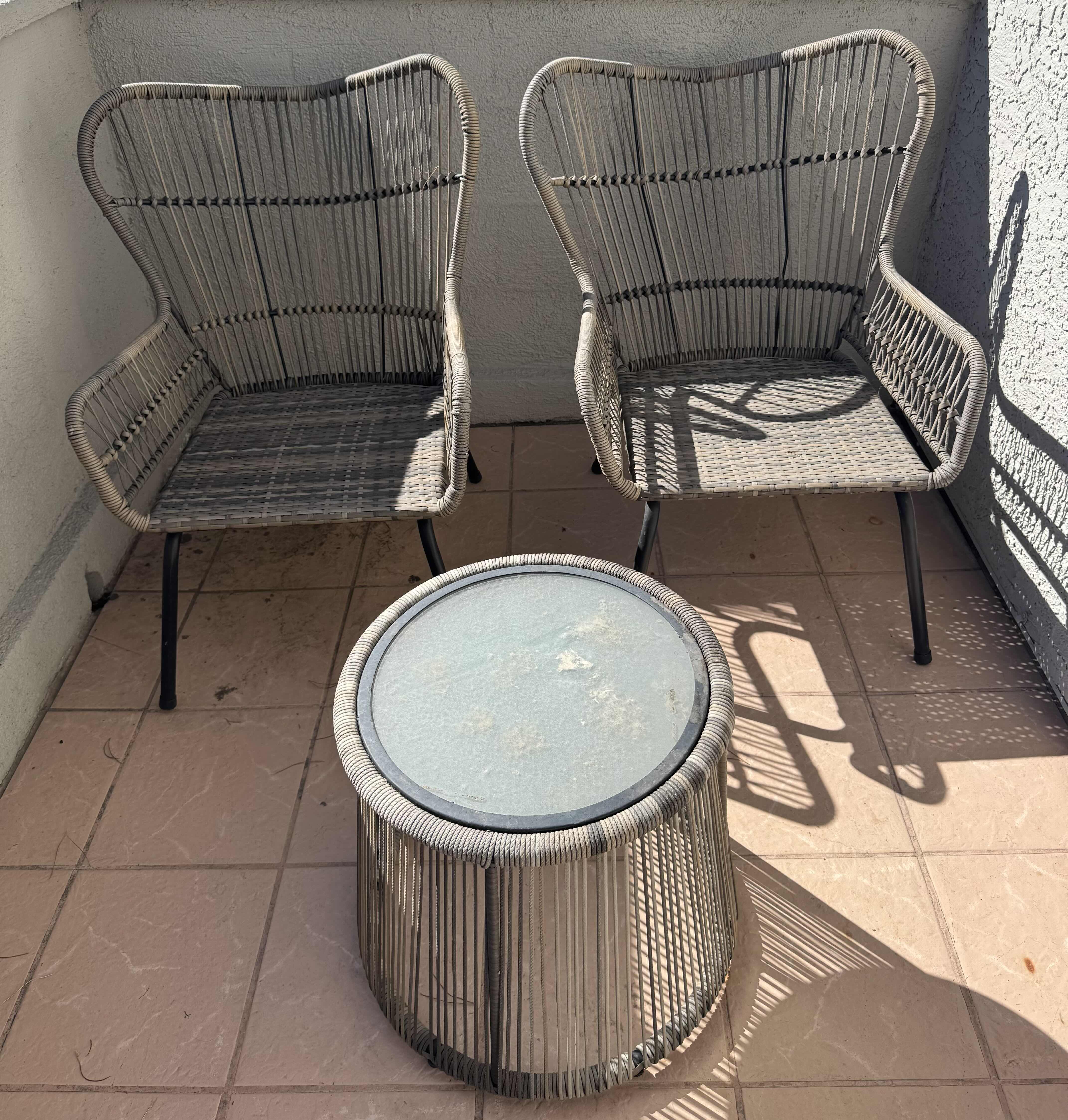 Photo 1 of 3 PCS-RATTAN W IRON PATIO SET (2 CHAIRS, ROUND TABLE)

