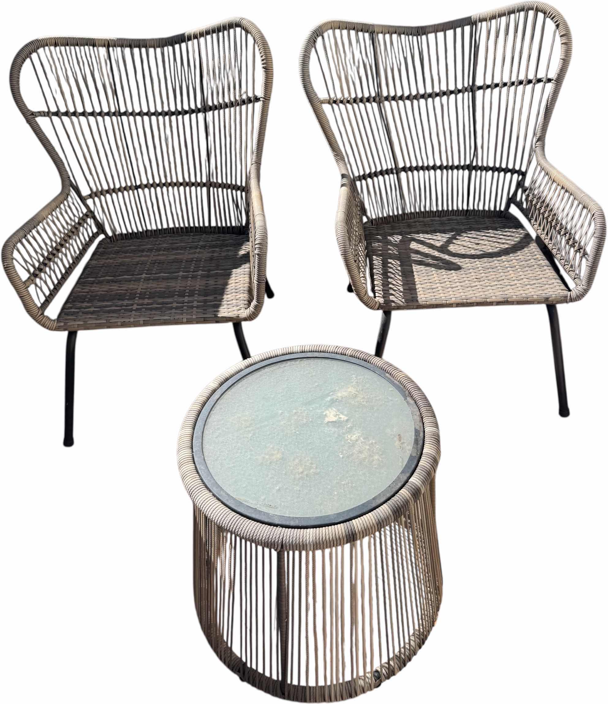 Photo 1 of 3 PCS-RATTAN W IRON PATIO SET (2 CHAIRS, ROUND TABLE)
