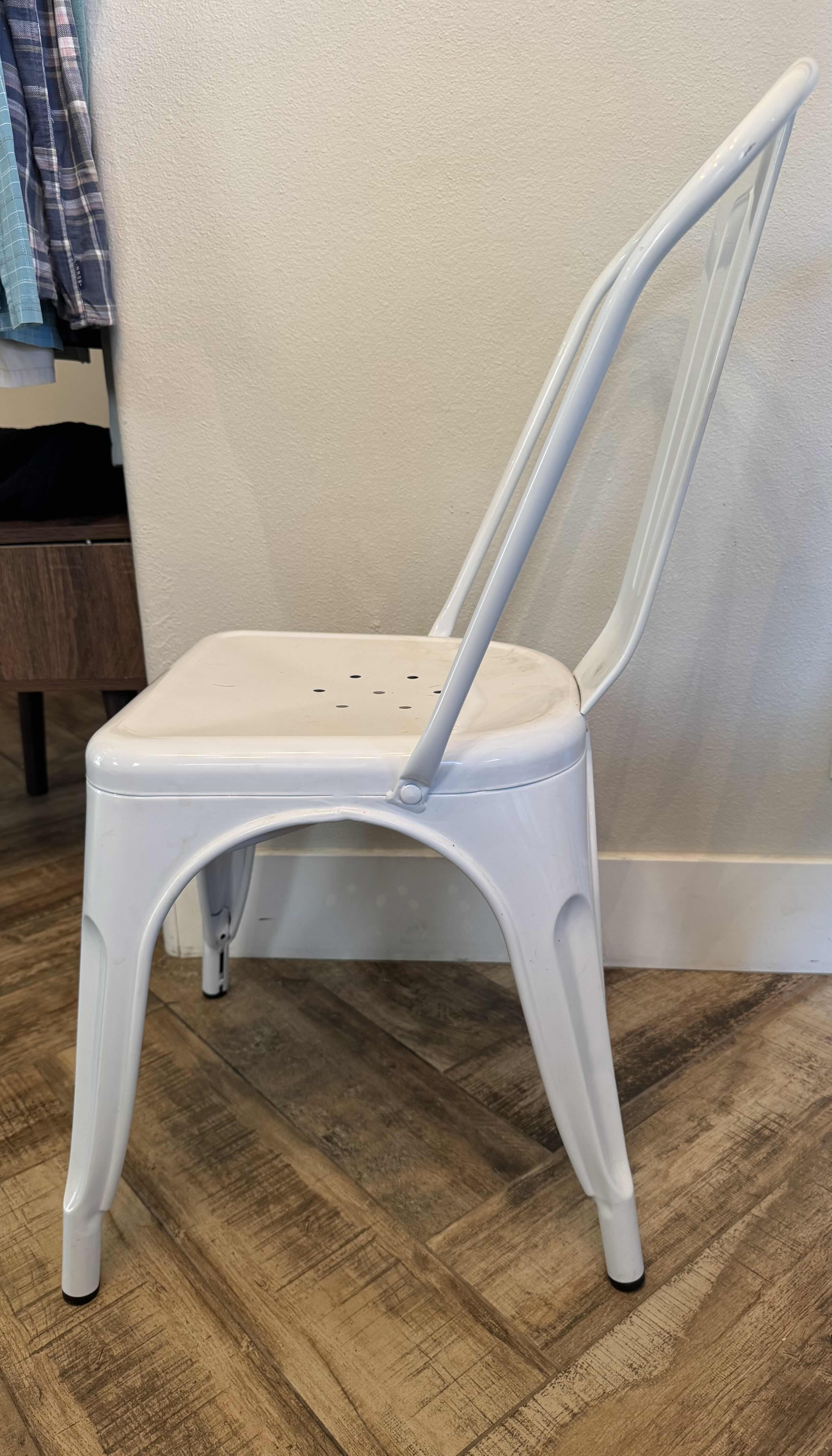 Photo 1 of 2-WHITE METAL STACKABLE SIDE CHAIRS 
