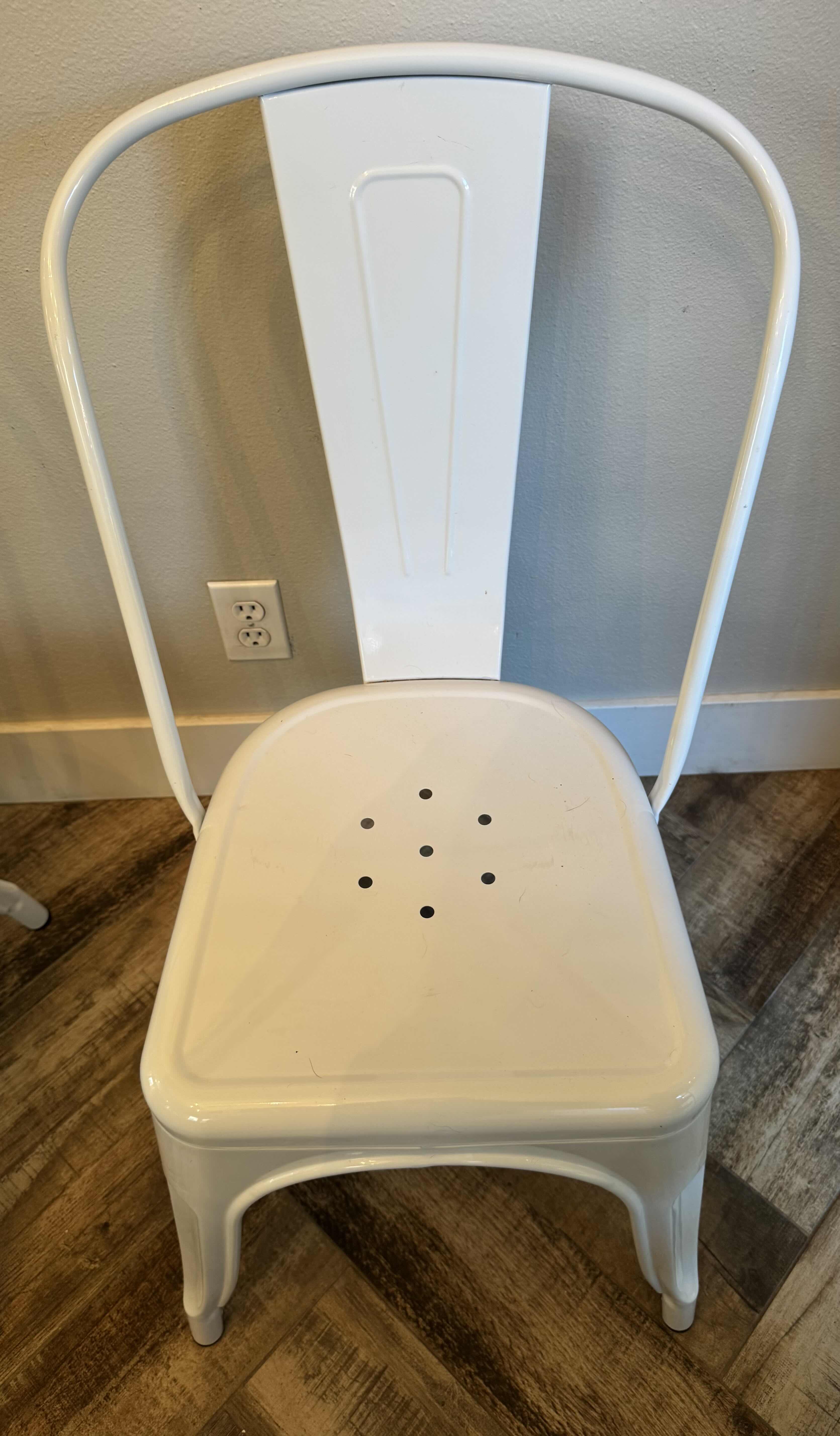 Photo 1 of 2-WHITE METAL STACKABLE SIDE CHAIRS 
