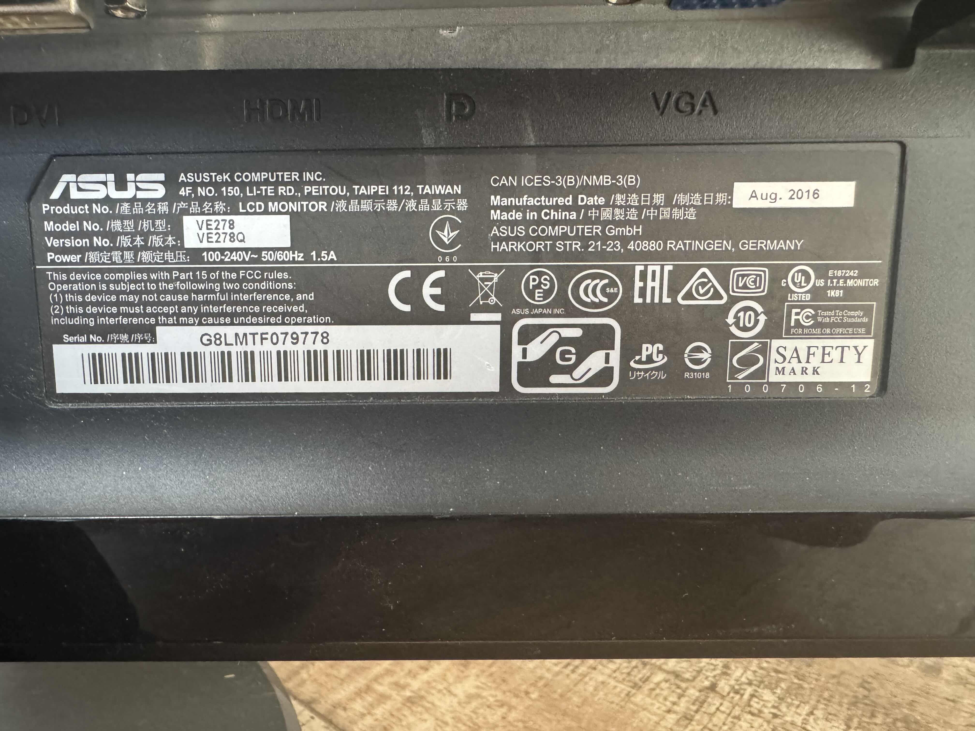 Photo 1 of 24" ASUS COMPUTER MONITOR 
