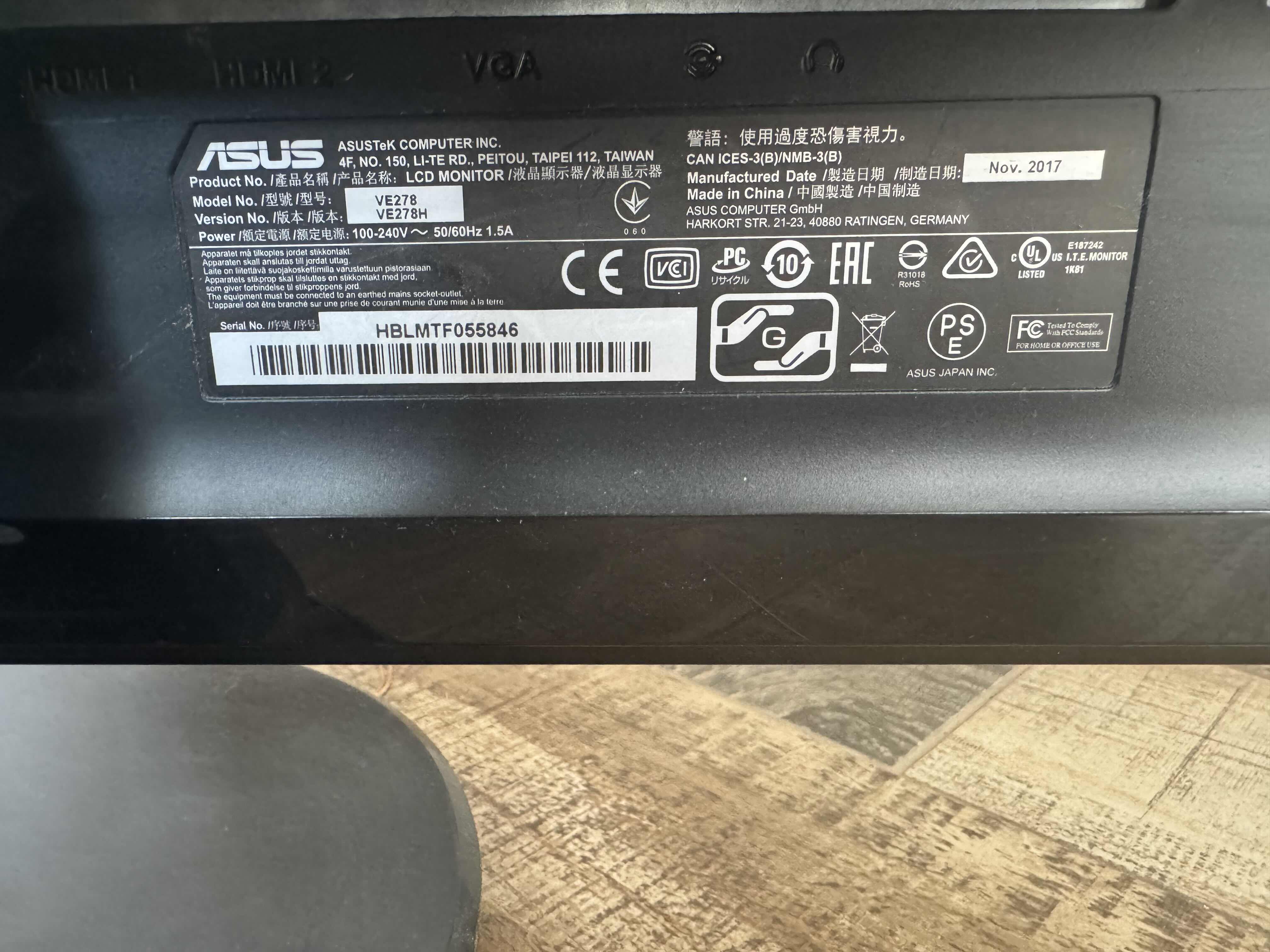 Photo 1 of 27" ASUS LCD MONITOR (POWER CORD MISSING) 