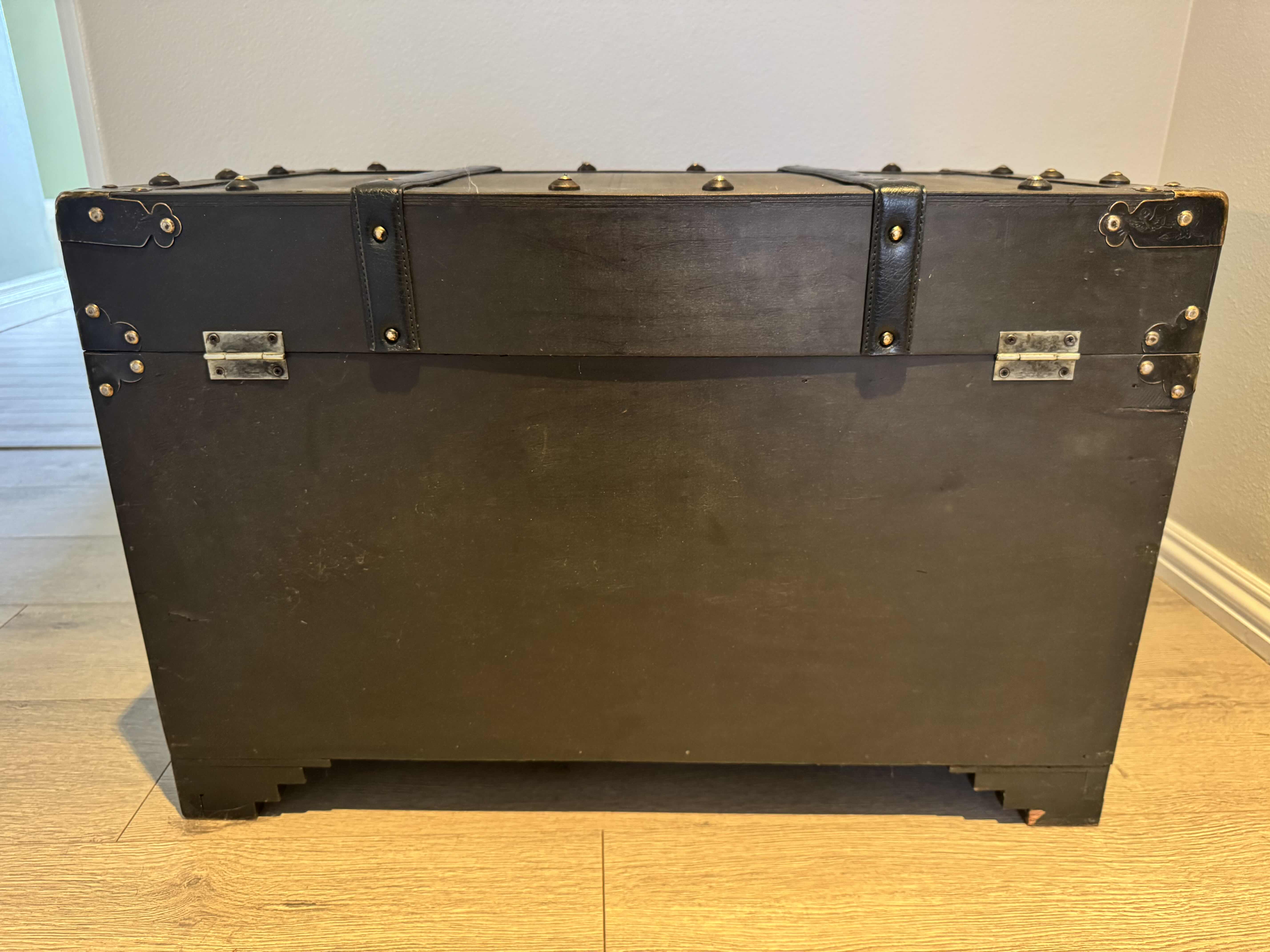 Photo 1 of WOOD TREASURE CHEST STORAGE TRUNK W BRASS HARDWARE 28” X 16.5” H18.5”