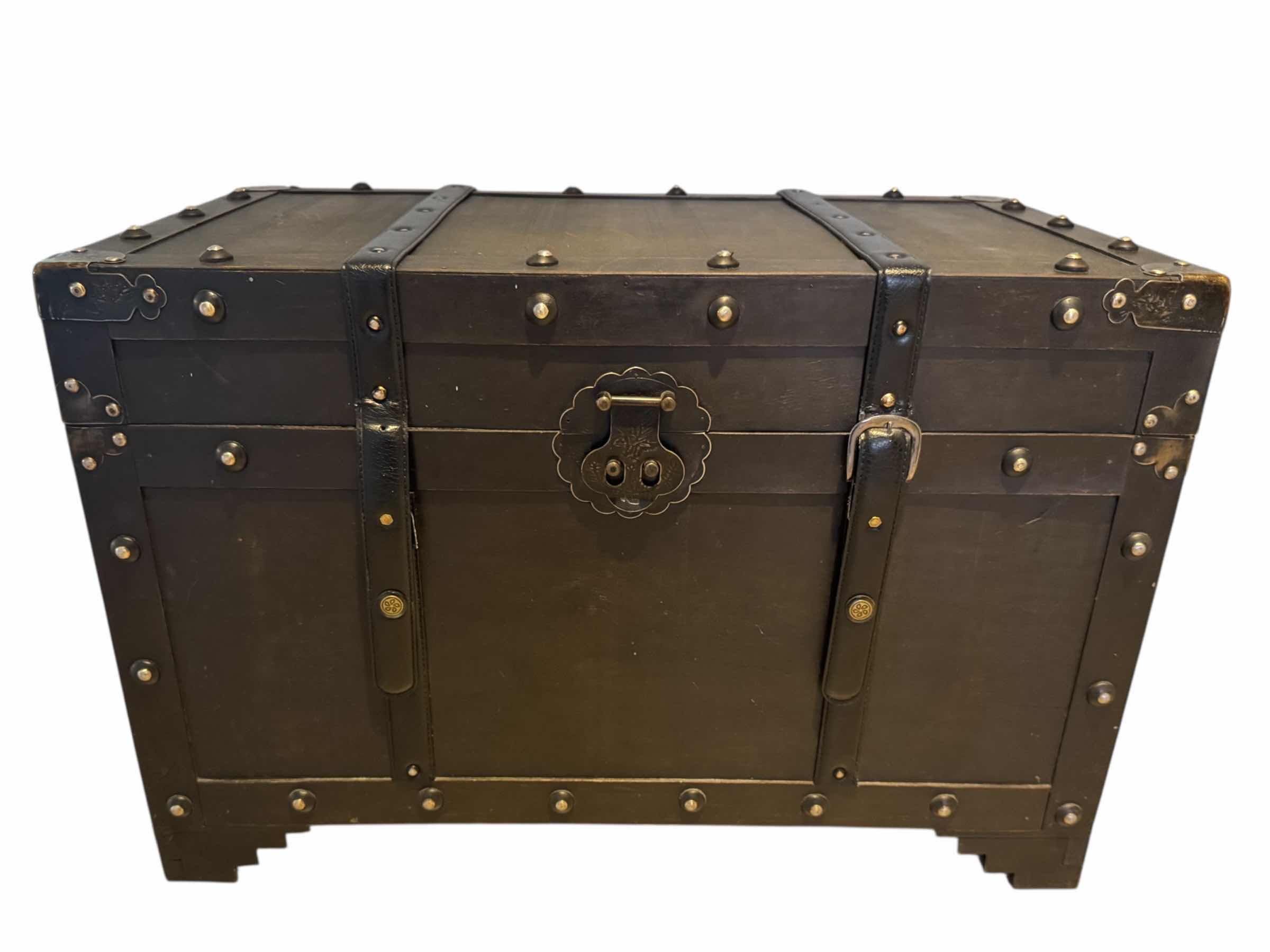 Photo 1 of WOOD TREASURE CHEST STORAGE TRUNK W BRASS HARDWARE 28” X 16.5” H18.5”