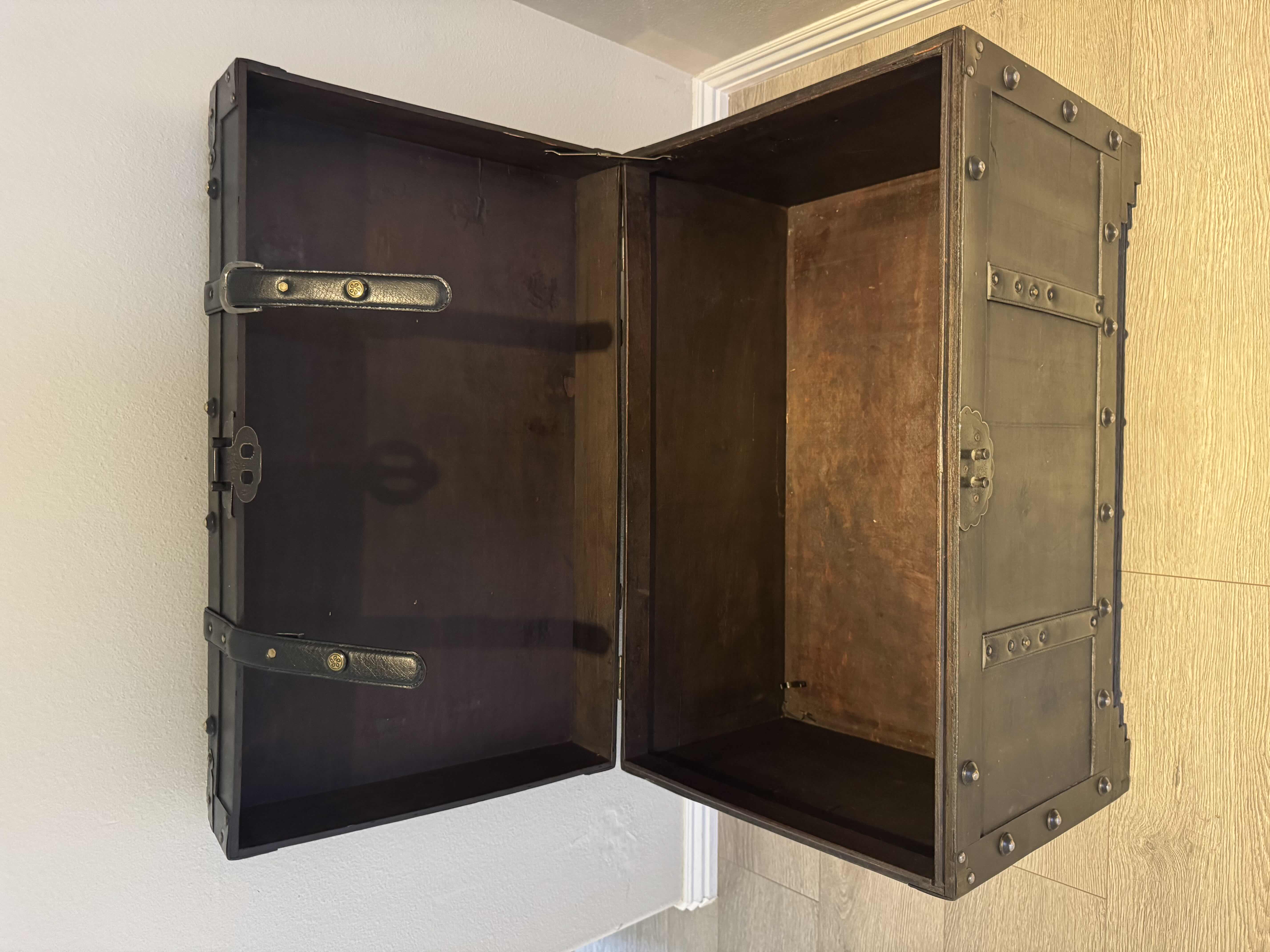 Photo 1 of WOOD TREASURE CHEST STORAGE TRUNK W BRASS HARDWARE 28” X 16.5” H18.5”