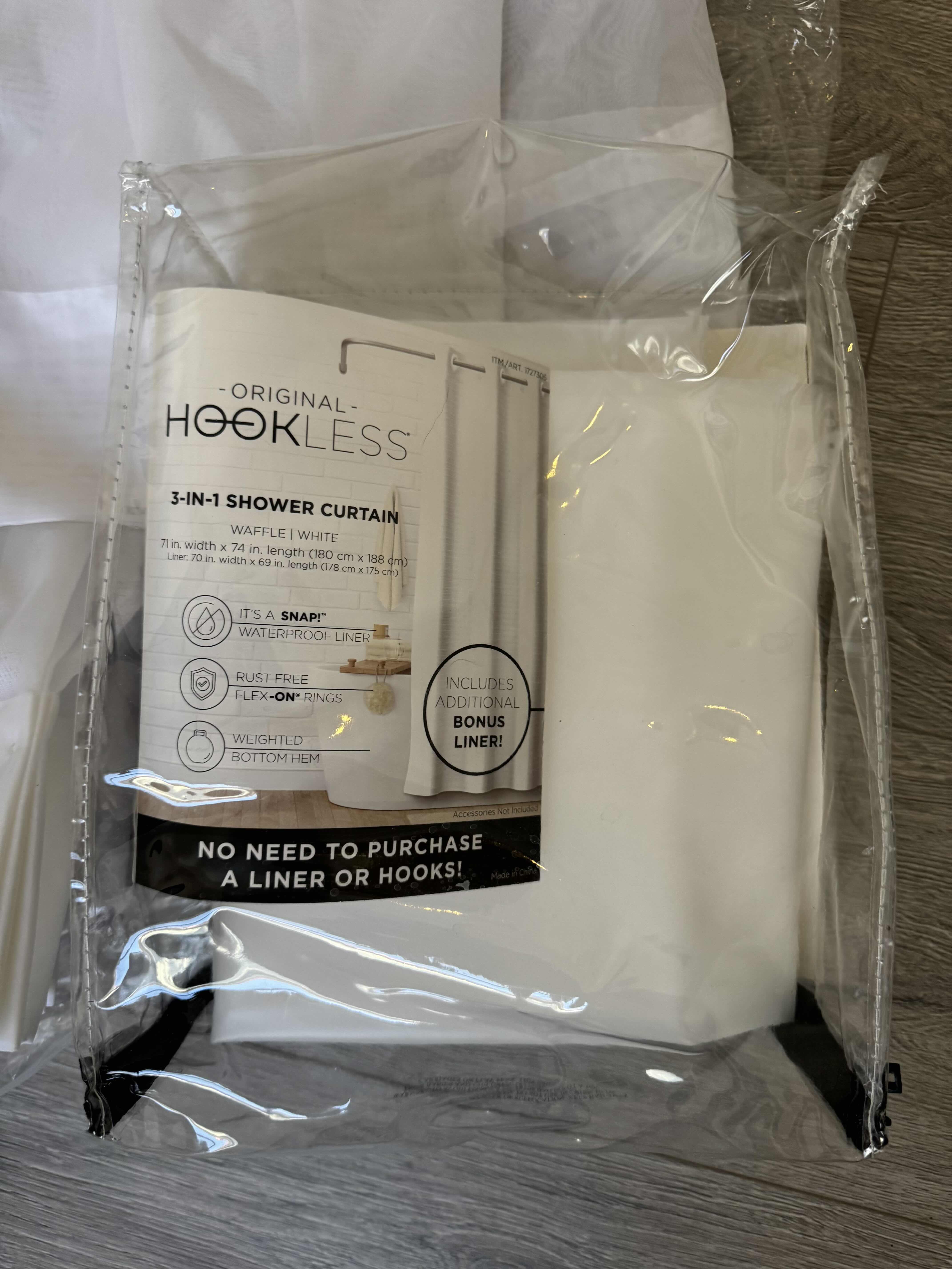 Photo 1 of WHITE SHOWER CURTAINS & LINER W HOOKS 