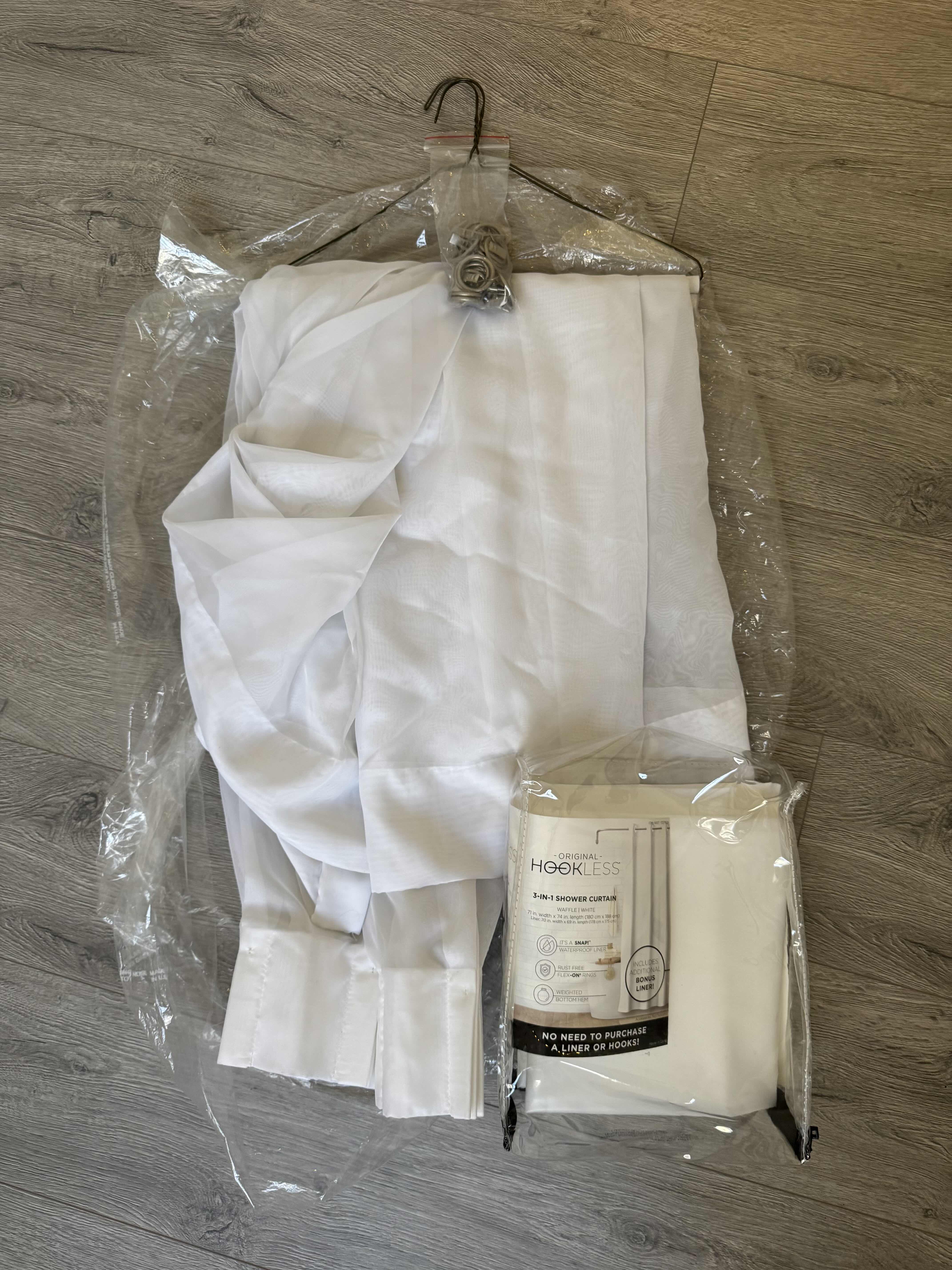 Photo 1 of WHITE SHOWER CURTAINS & LINER W HOOKS 