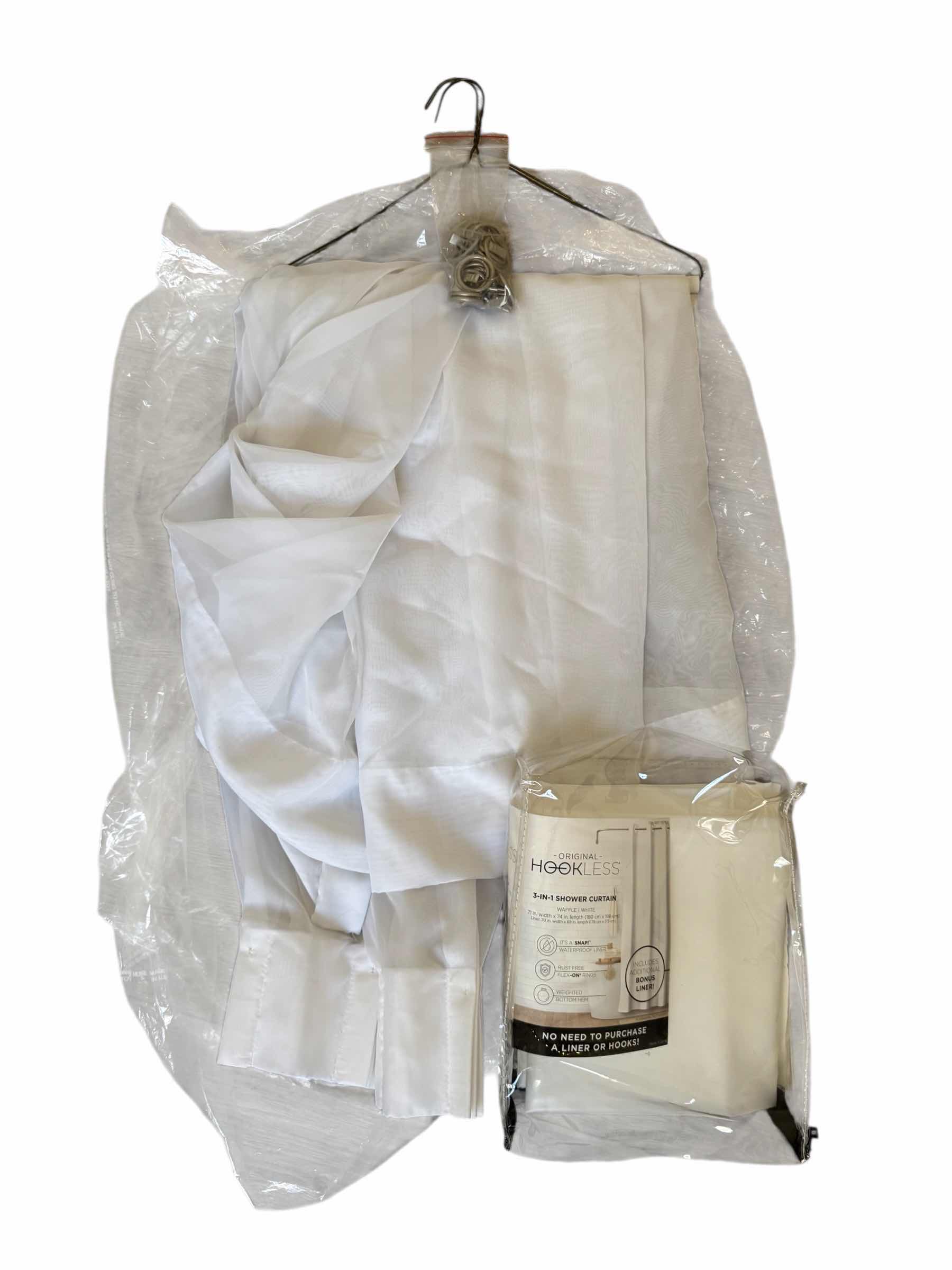 Photo 1 of WHITE SHOWER CURTAINS & LINER W HOOKS 