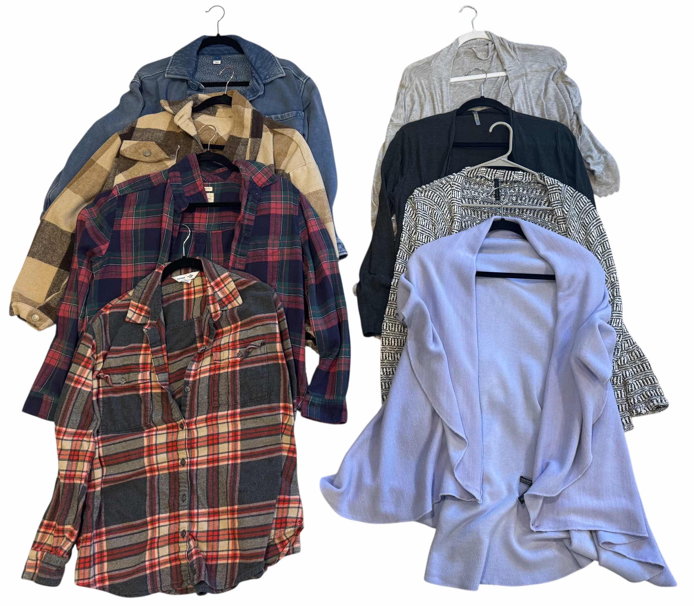 Photo 1 of 8-WOMEN'S FLANNEL SHIRTS & CARDIGAN SWEATERS (SIZE M/L)