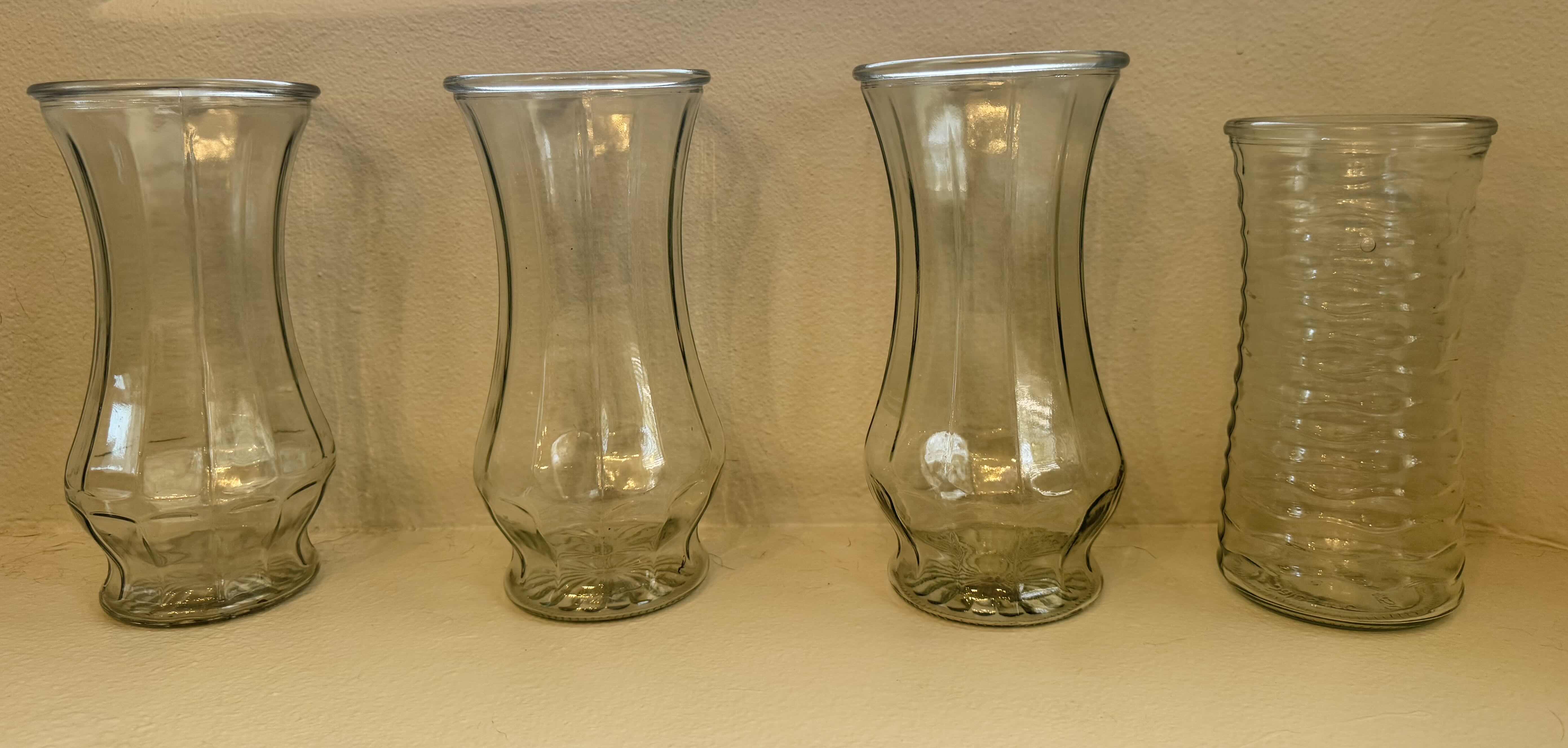 Photo 1 of 7-ASSORTED GLASS FLOWER VASES-VARIOUS HEIGHTS & SIZES