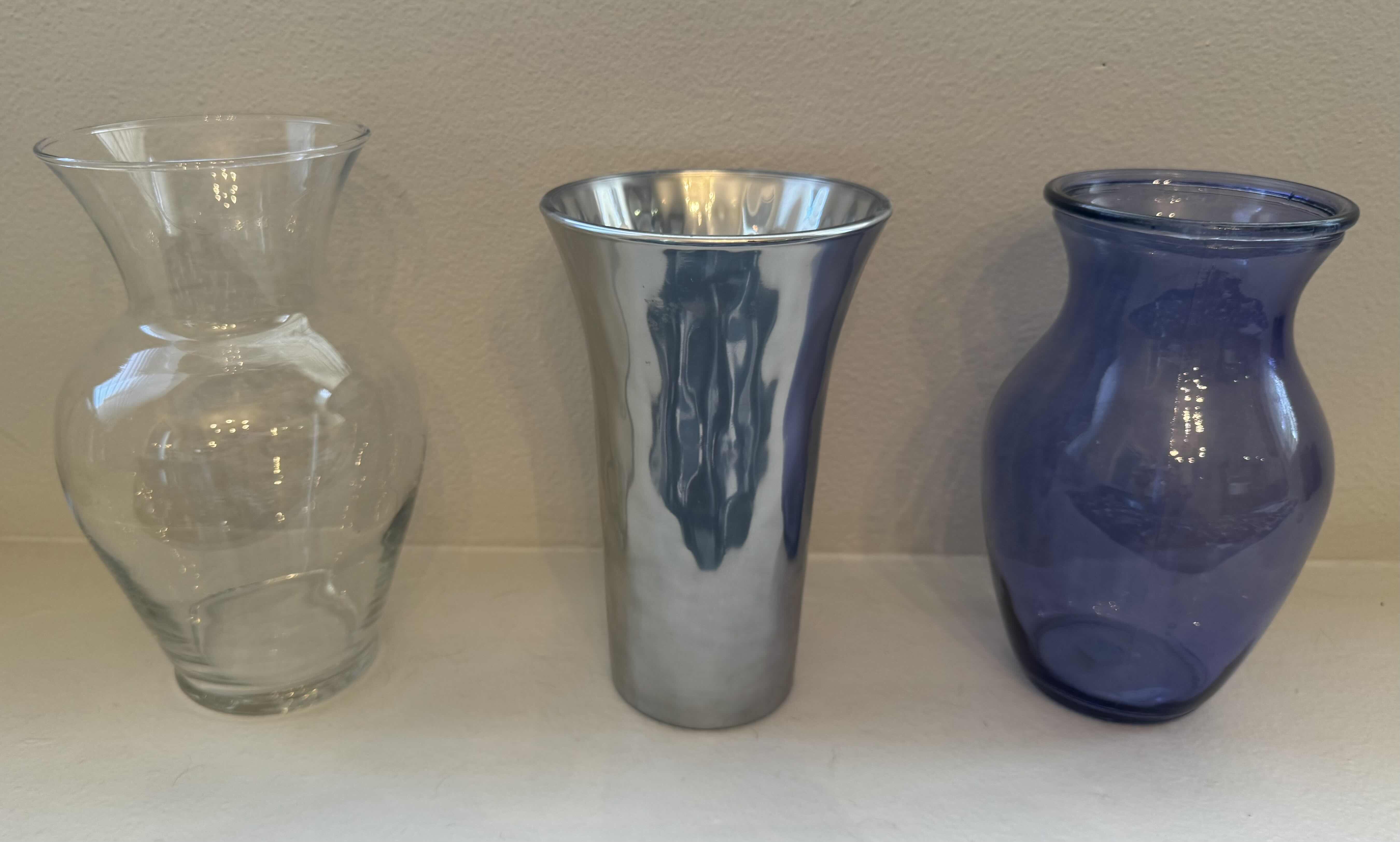 Photo 1 of 7-ASSORTED GLASS FLOWER VASES-VARIOUS HEIGHTS & SIZES