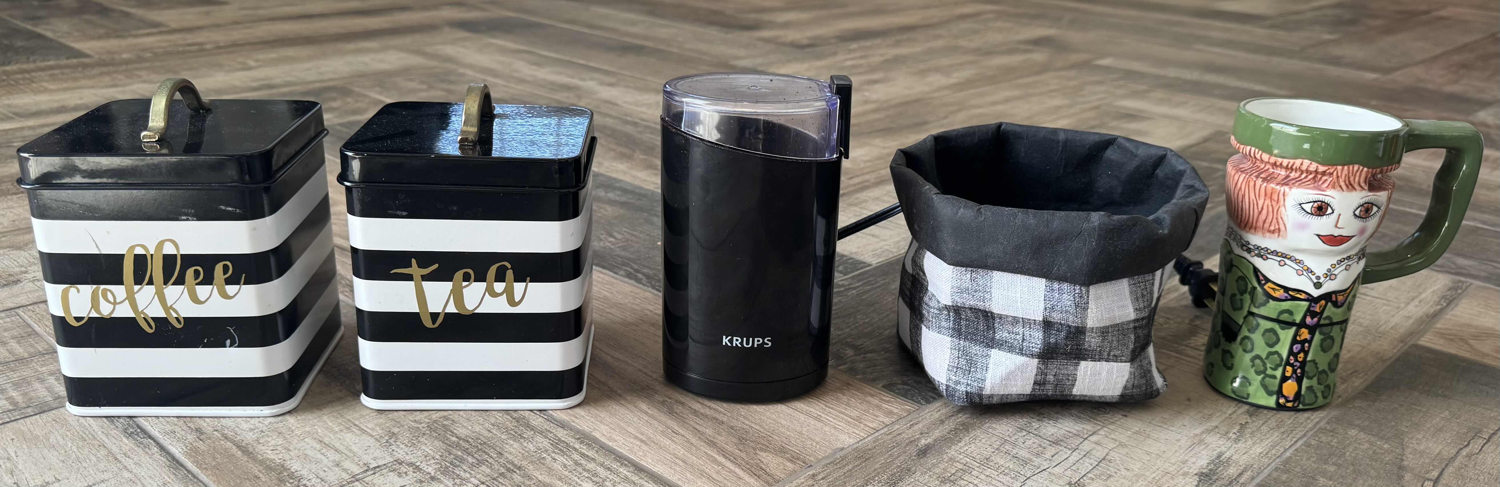 Photo 1 of 5-KITCHEN CANISTERS,GRINDER, BASKET & MUG