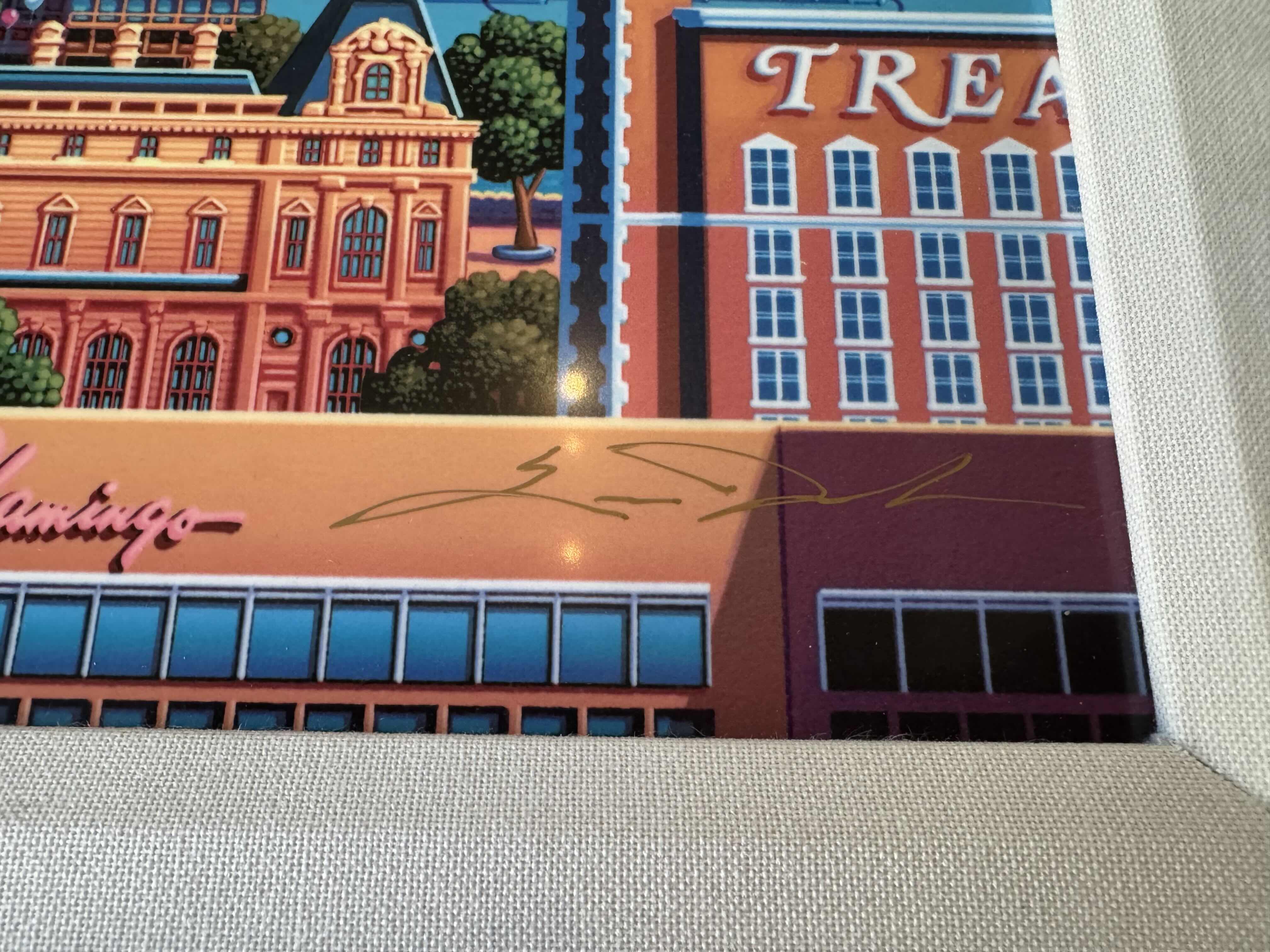 Photo 1 of ANTIQUE GOLD W BLACK FRAMED "LAS VEGAS GREAT WHEEL 2016" ARTWORK HAND SIGNED BY ARTIST ERIC DOWDLE  340/450 W APPRAISAL  (29” X 25”)
