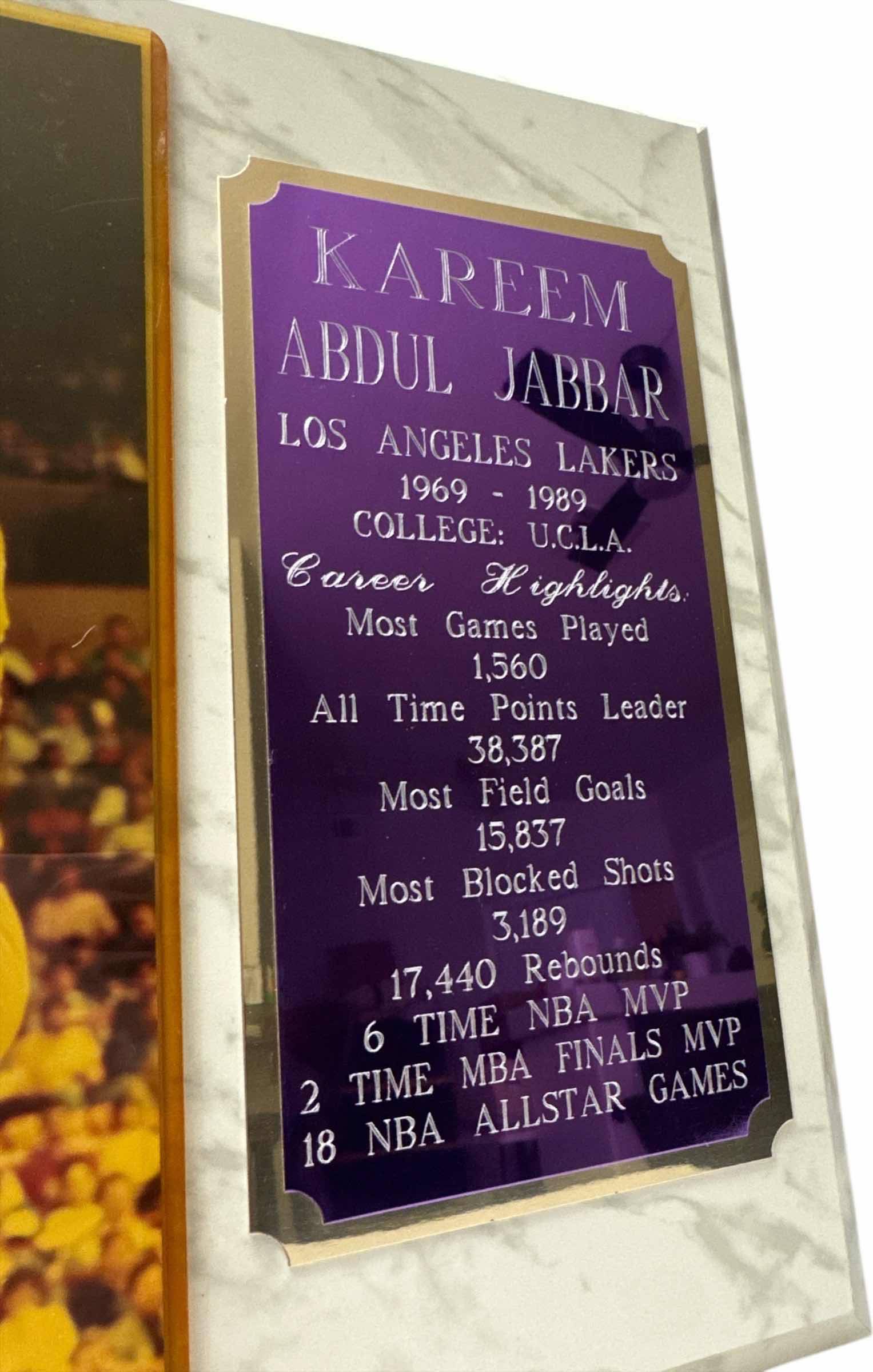 Photo 1 of KAREEM ABDUL JABBAR WOOD WALL PLAQUE 15”x12”