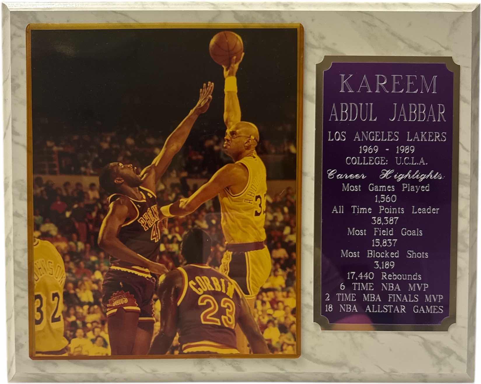 Photo 1 of KAREEM ABDUL JABBAR WOOD WALL PLAQUE 15”x12”