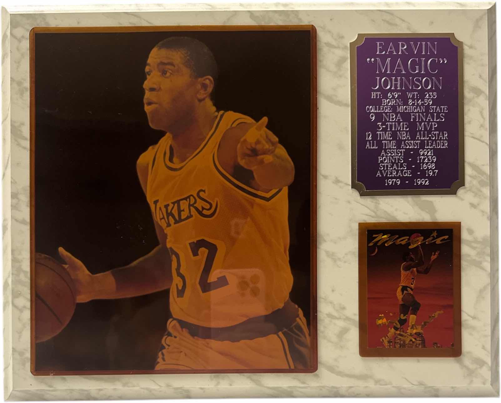 Photo 1 of EARVIN "MAGIC JOHNSON" LA LAKERS WOOD WALL PLAQUE 15” x 12”