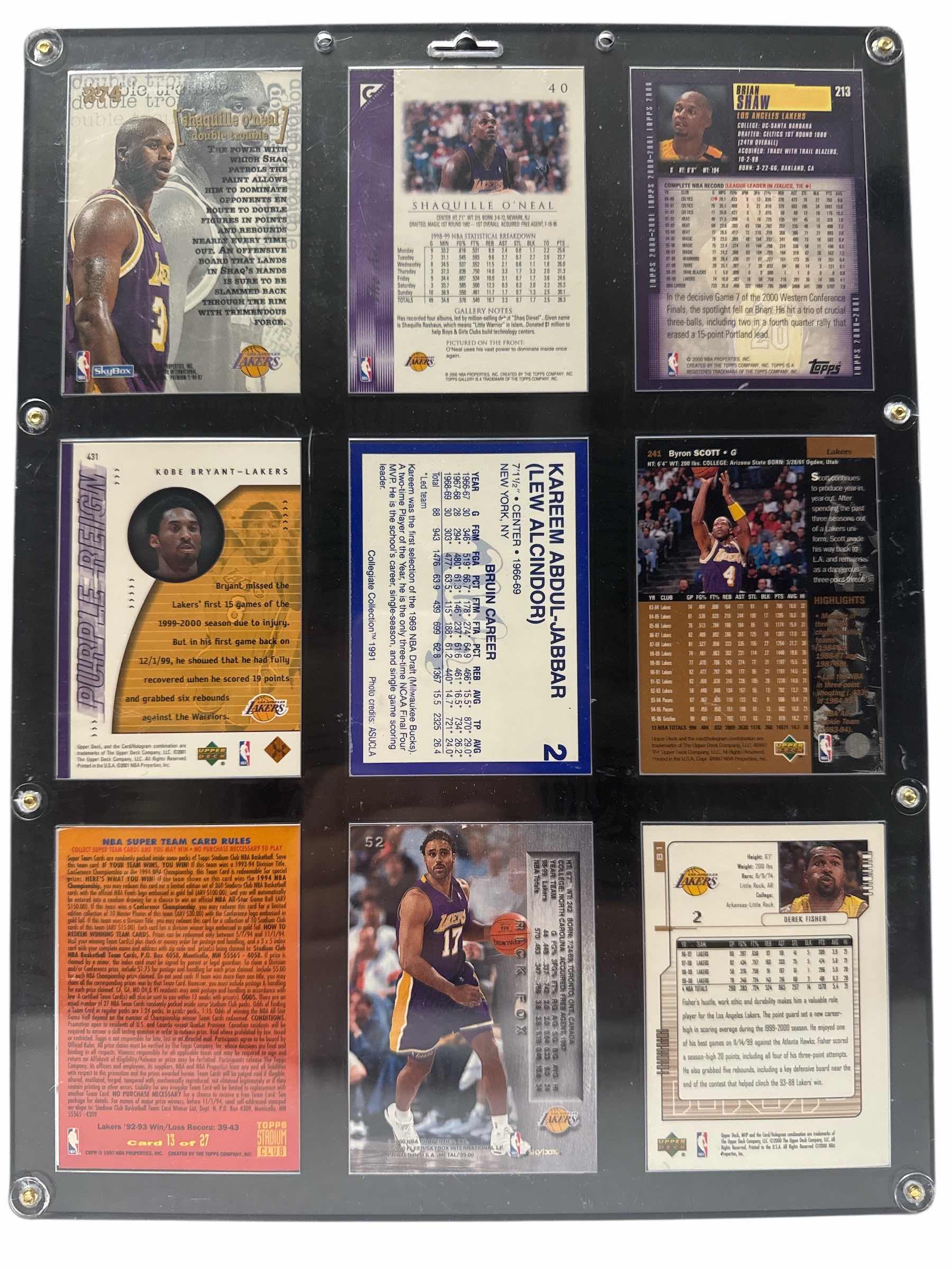 Photo 1 of WALL MOUNTED 9 NBA SPORTS CARDS (KOBE, SHAQ, FISHER) 
