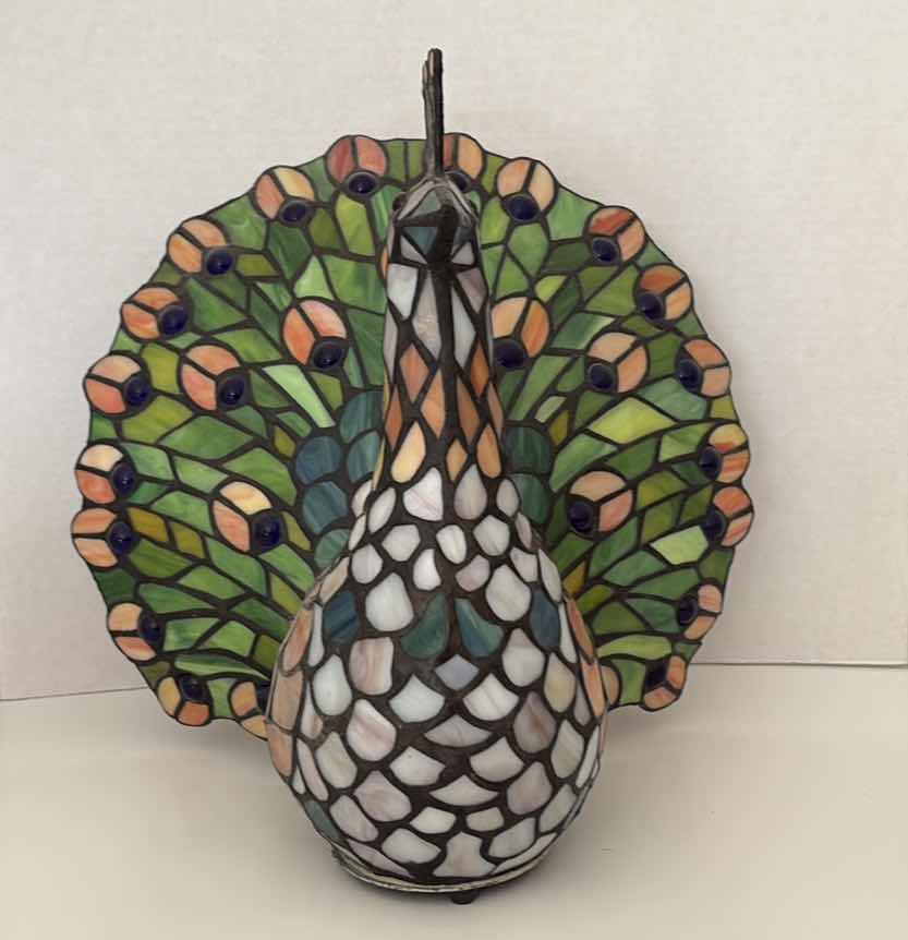 Photo 1 of TIFFANY STYLE PEACOCK RESIN LAMP H11.5”