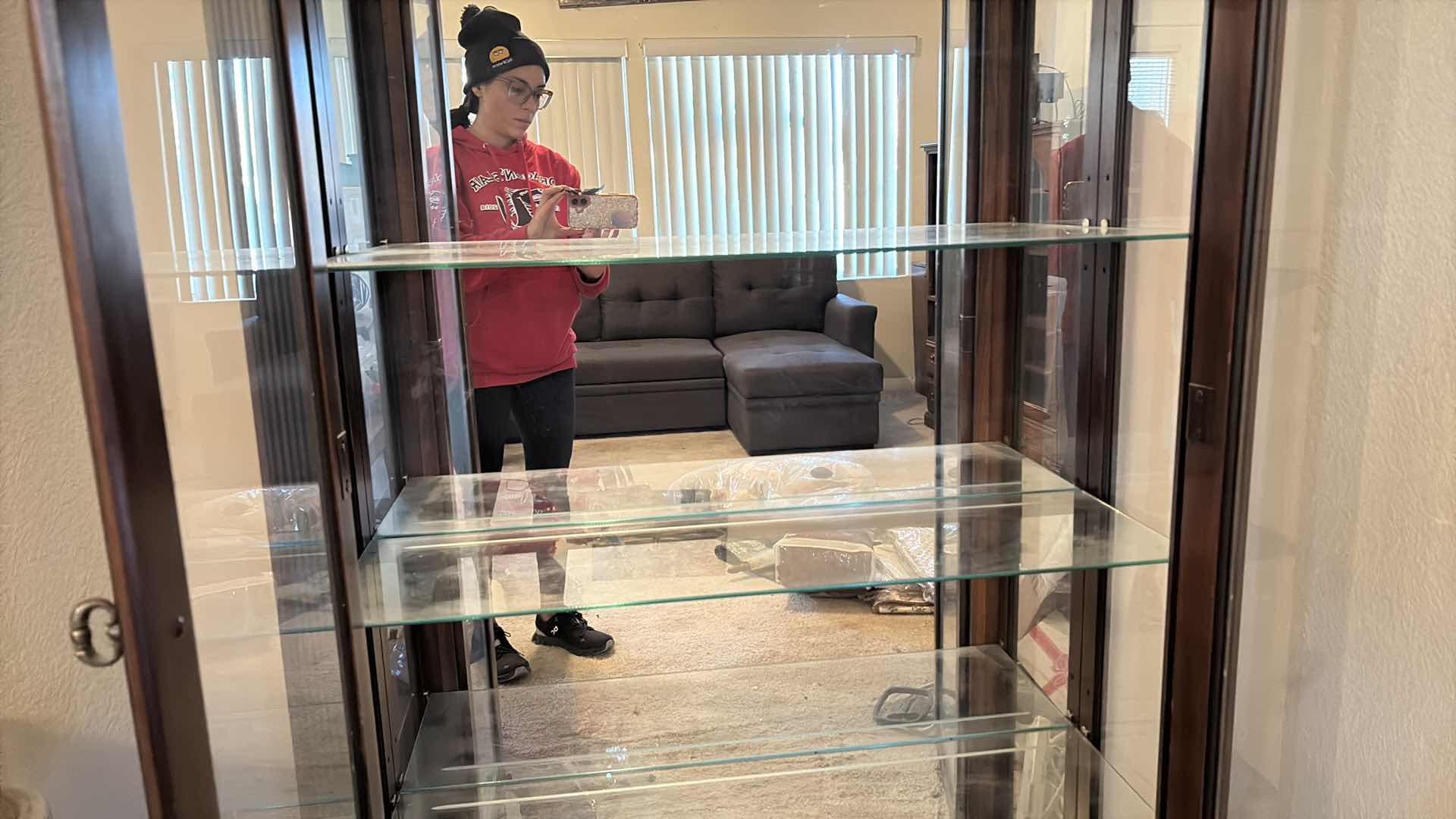 Photo 1 of 4 SHELF CHERRY WOOD CURIO CABINET 34”X12”H80”