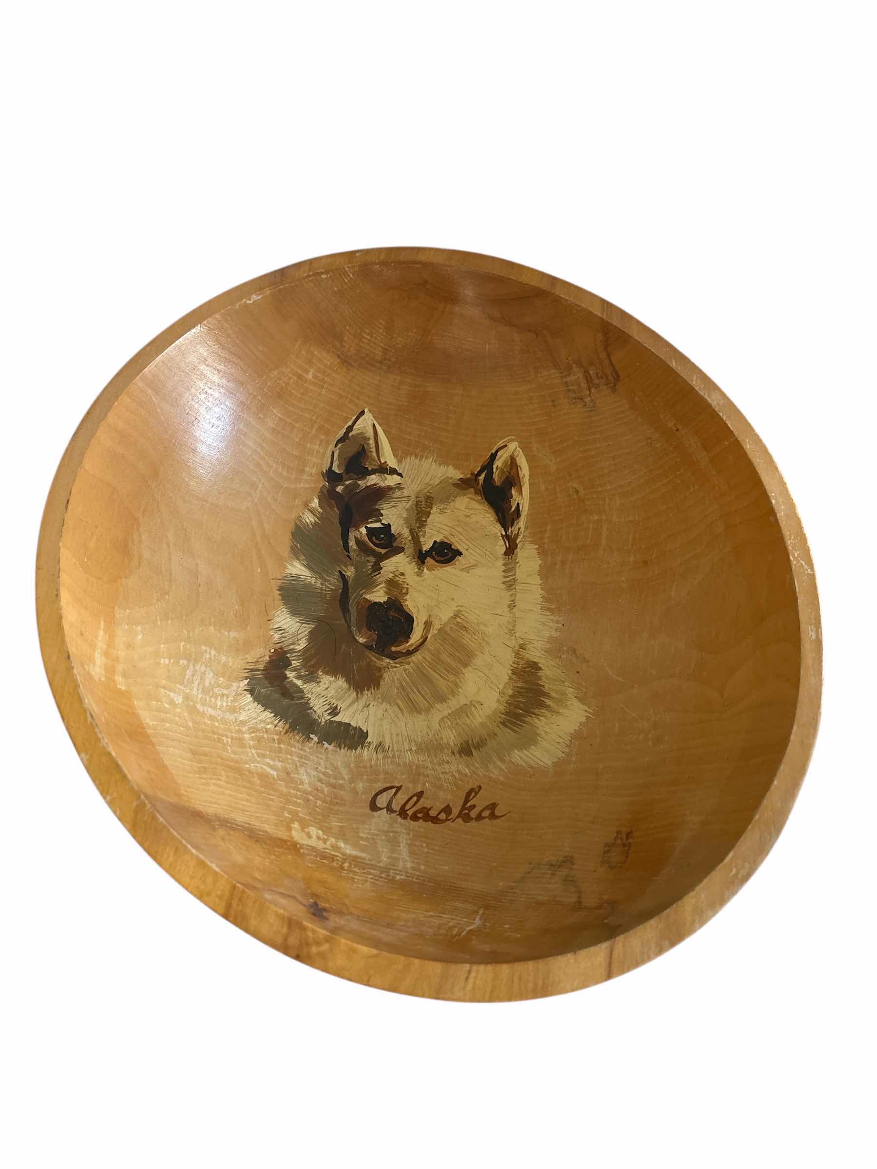 Photo 1 of ALASKA HAND PAINTED WOLF WOOD BOWL L16”