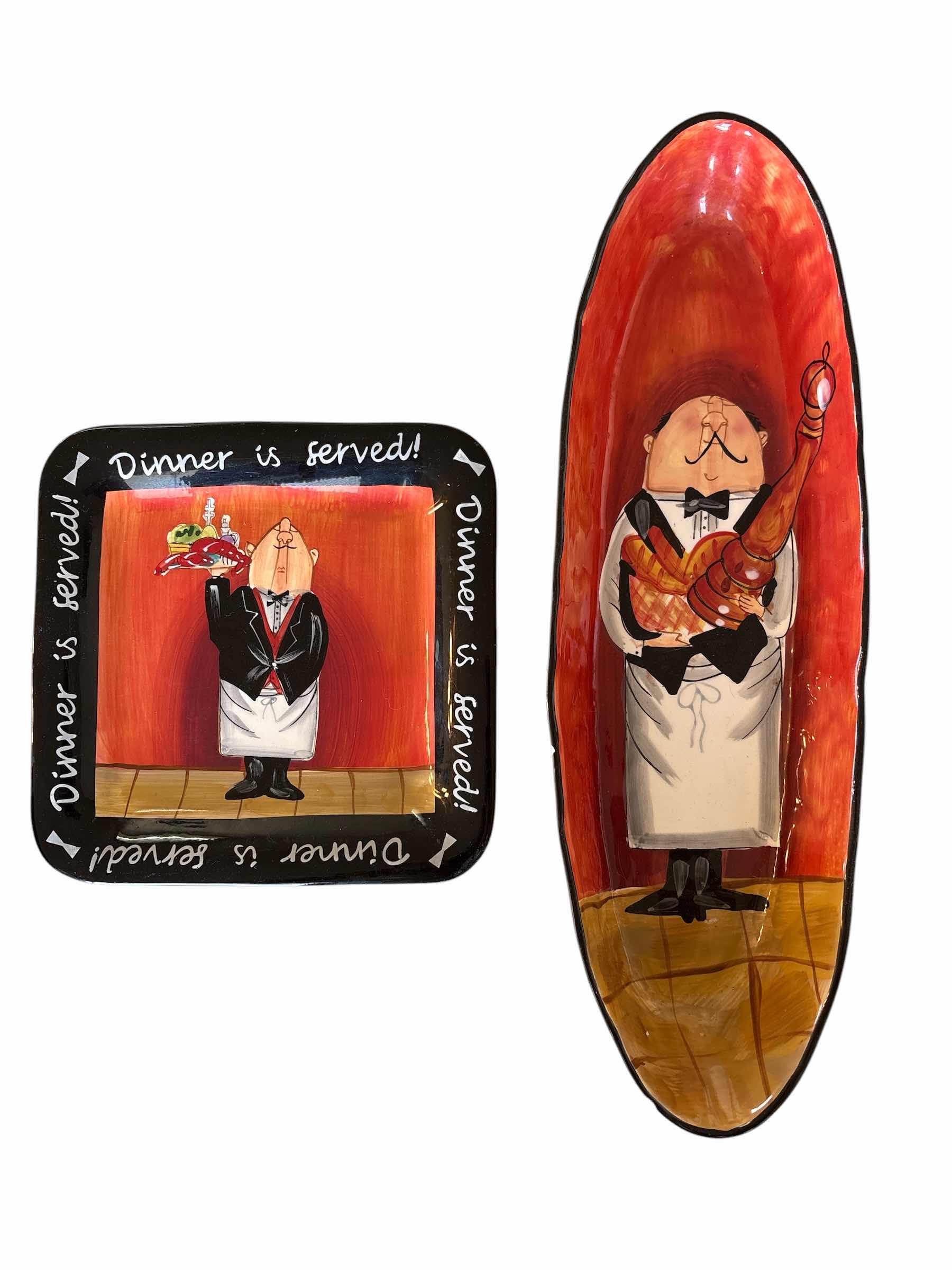 Photo 1 of (2)PCS CERAMIC CHEF SERVING DISH & DECORATIVE DINNER PLATE H17”