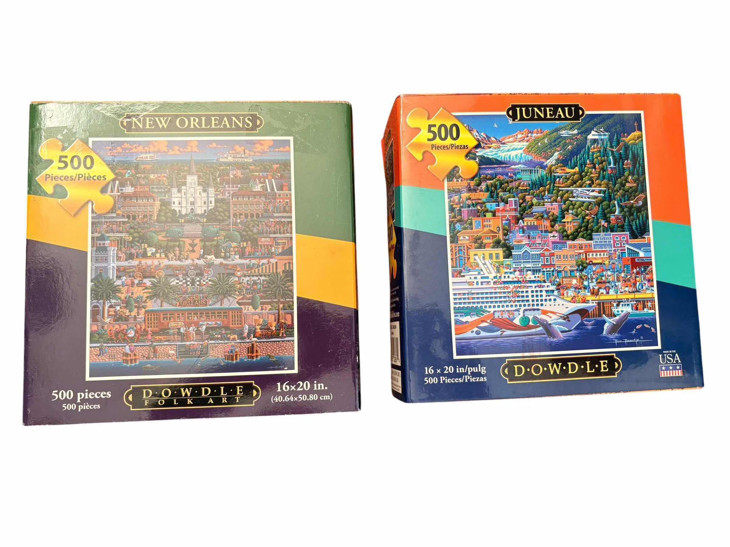 Photo 1 of (4)PCS DOWDLE FOLK ART PUZZLE “CITIES”