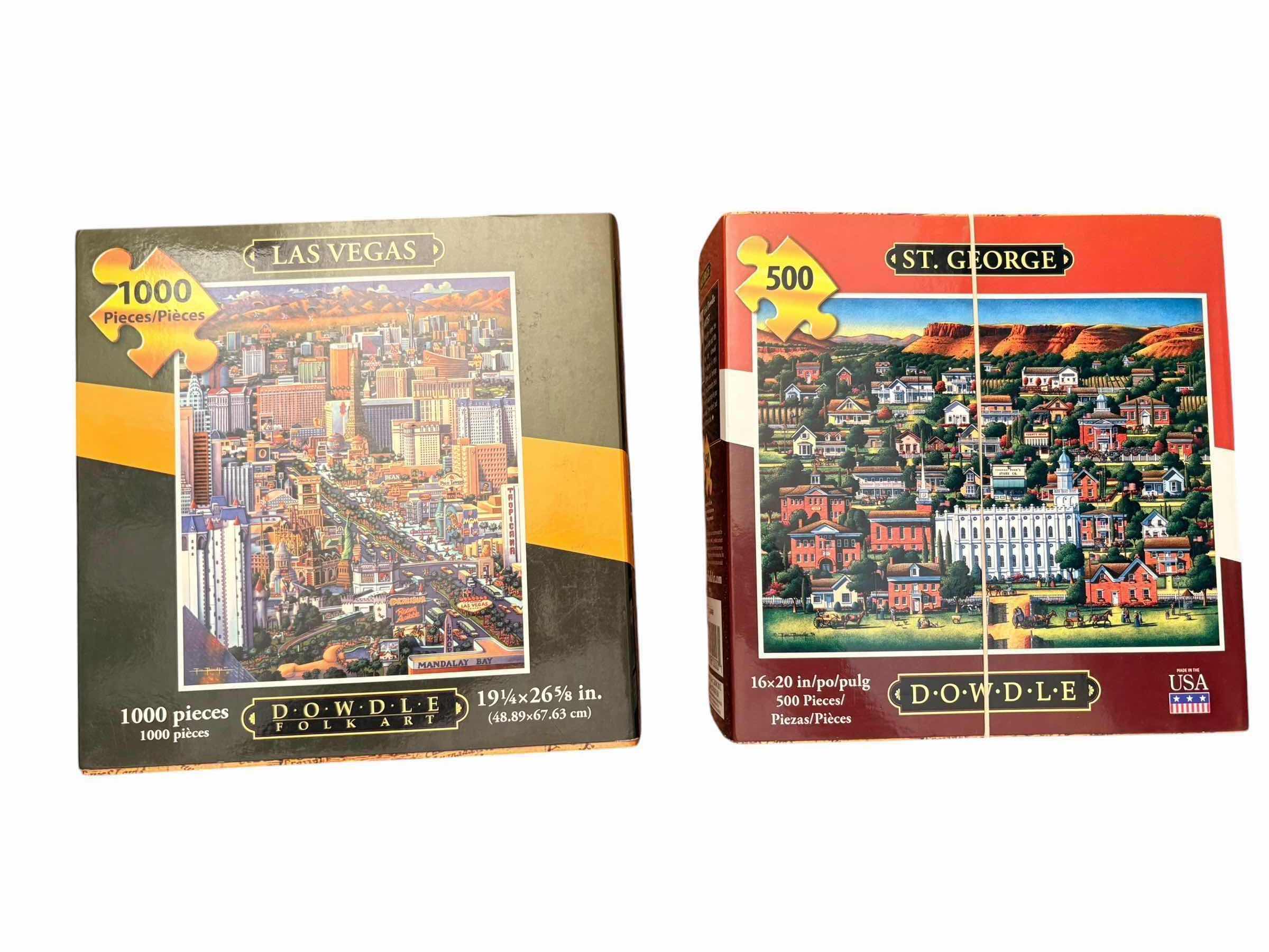 Photo 1 of (4)PCS DOWDLE FOLK ART PUZZLE “CITIES”