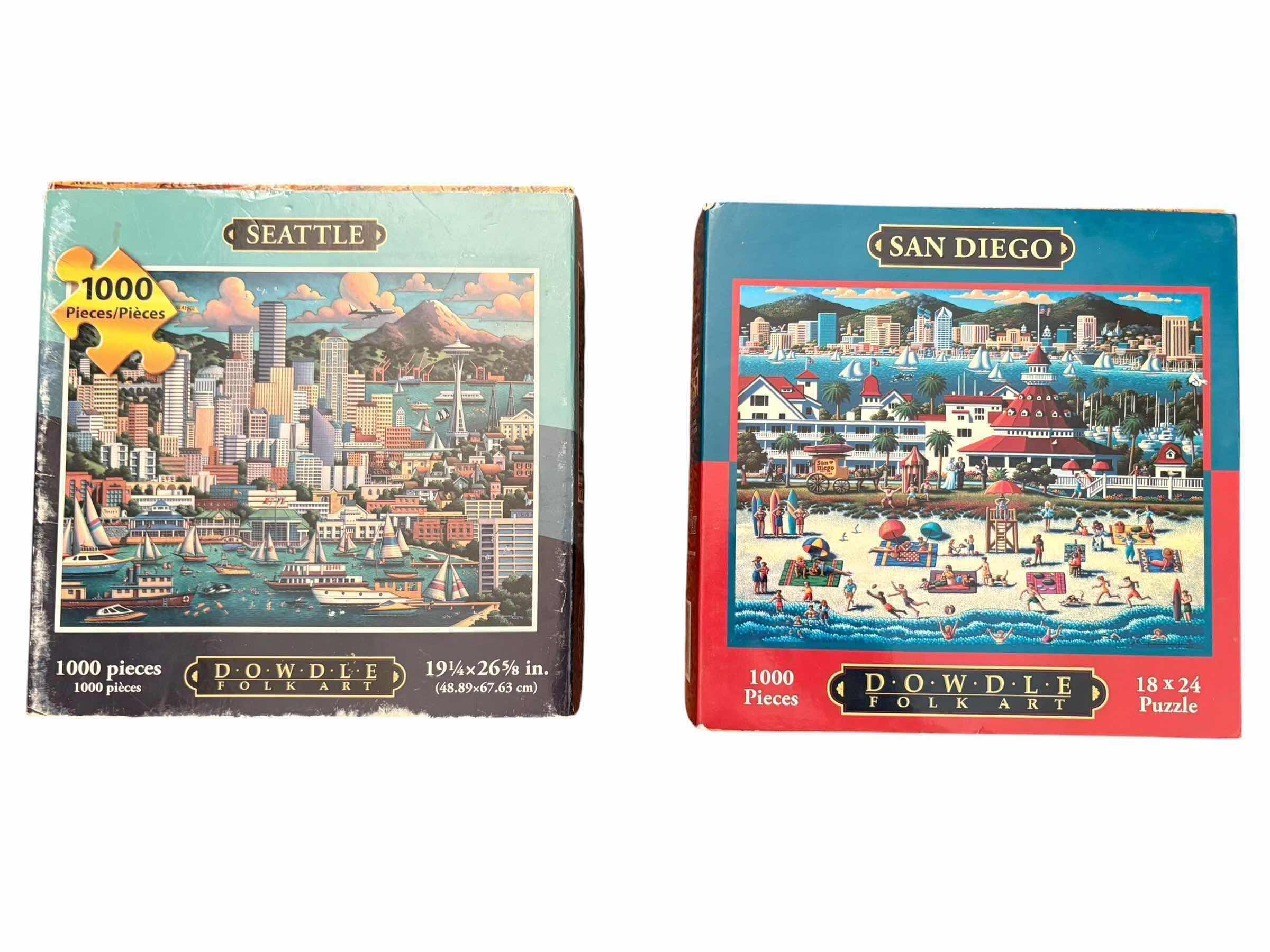 Photo 1 of (4)PCS DOWDLE FOLK ART PUZZLE “CITIES”