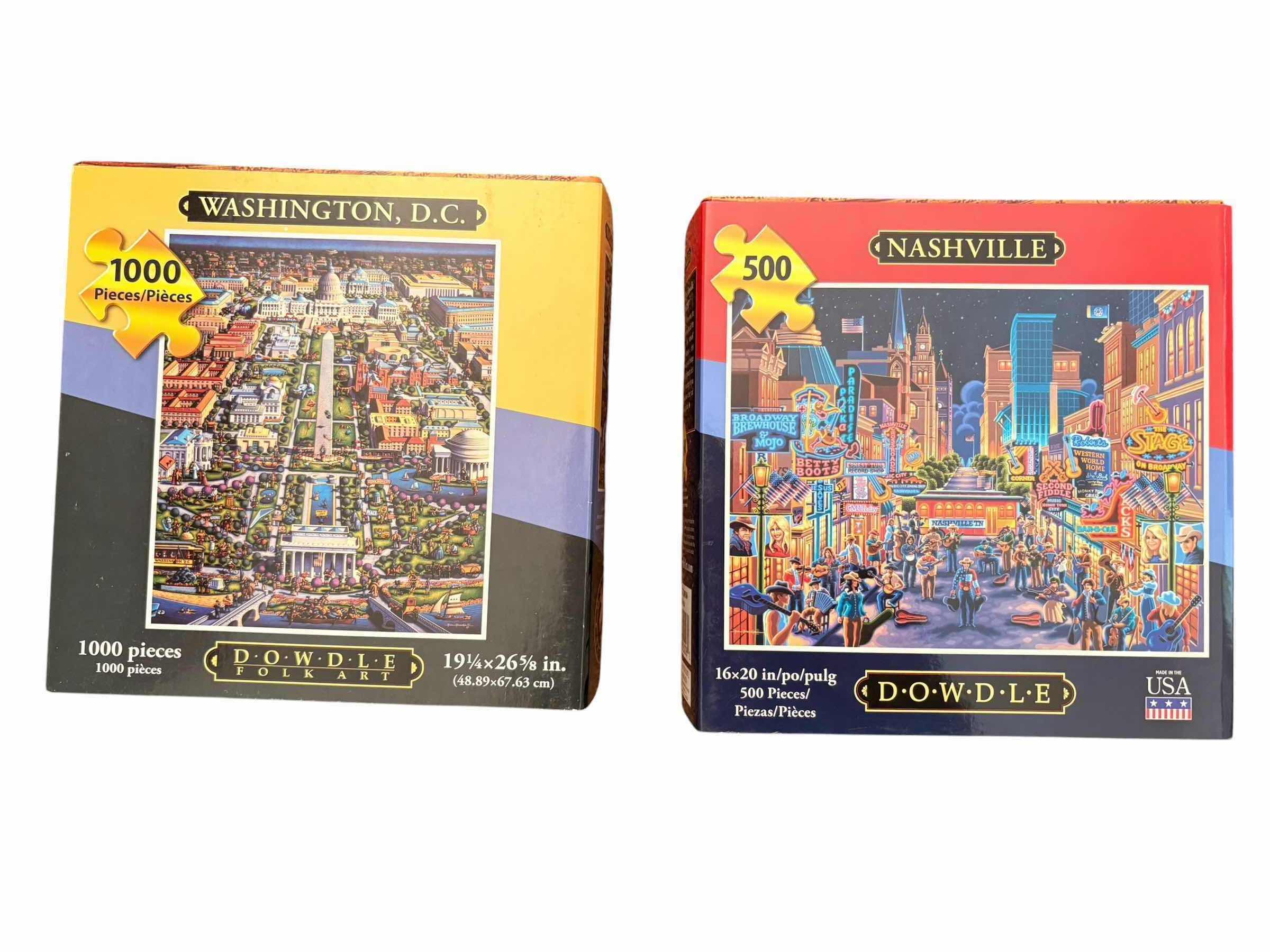Photo 1 of (4)PCS DOWDLE FOLK ART PUZZLE “CITIES”