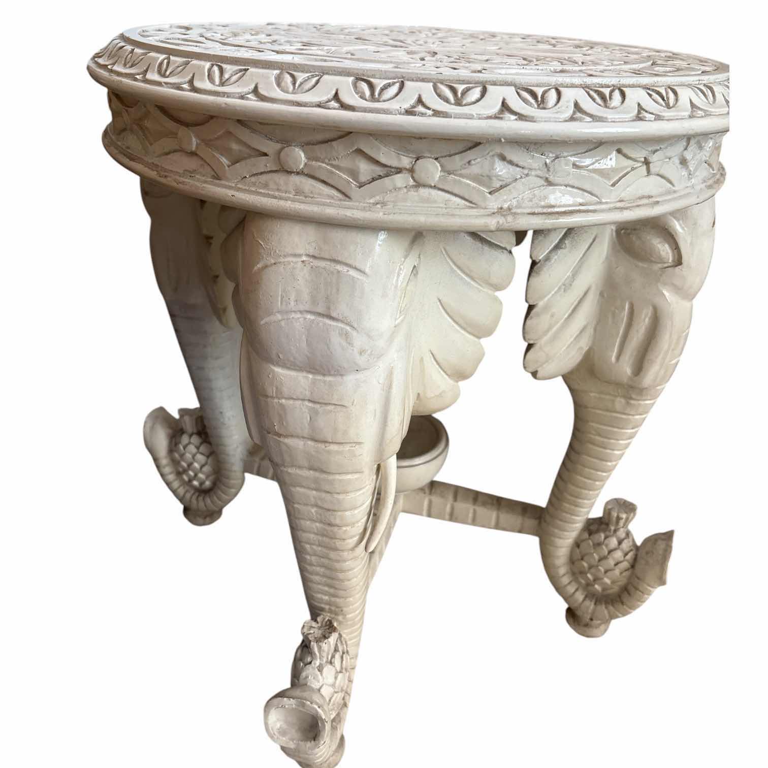 Photo 1 of VINTAGE IVORY COLOR HOLLYWOOD REGENCY ELEPHANT RESIN SIDE TABLE H18”
