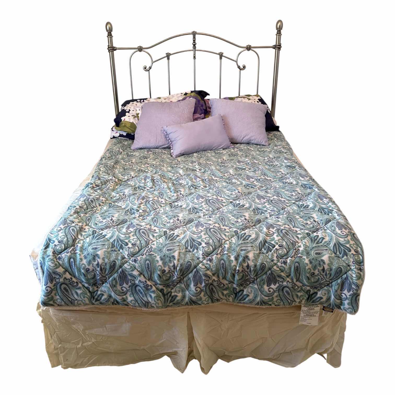Photo 1 of METAL HEADBOARD BRUSHED NICKEL COLOR BOX SPRING AND BED FRAME APPROXIMATELY FULL SIZE 73”X50”H58”