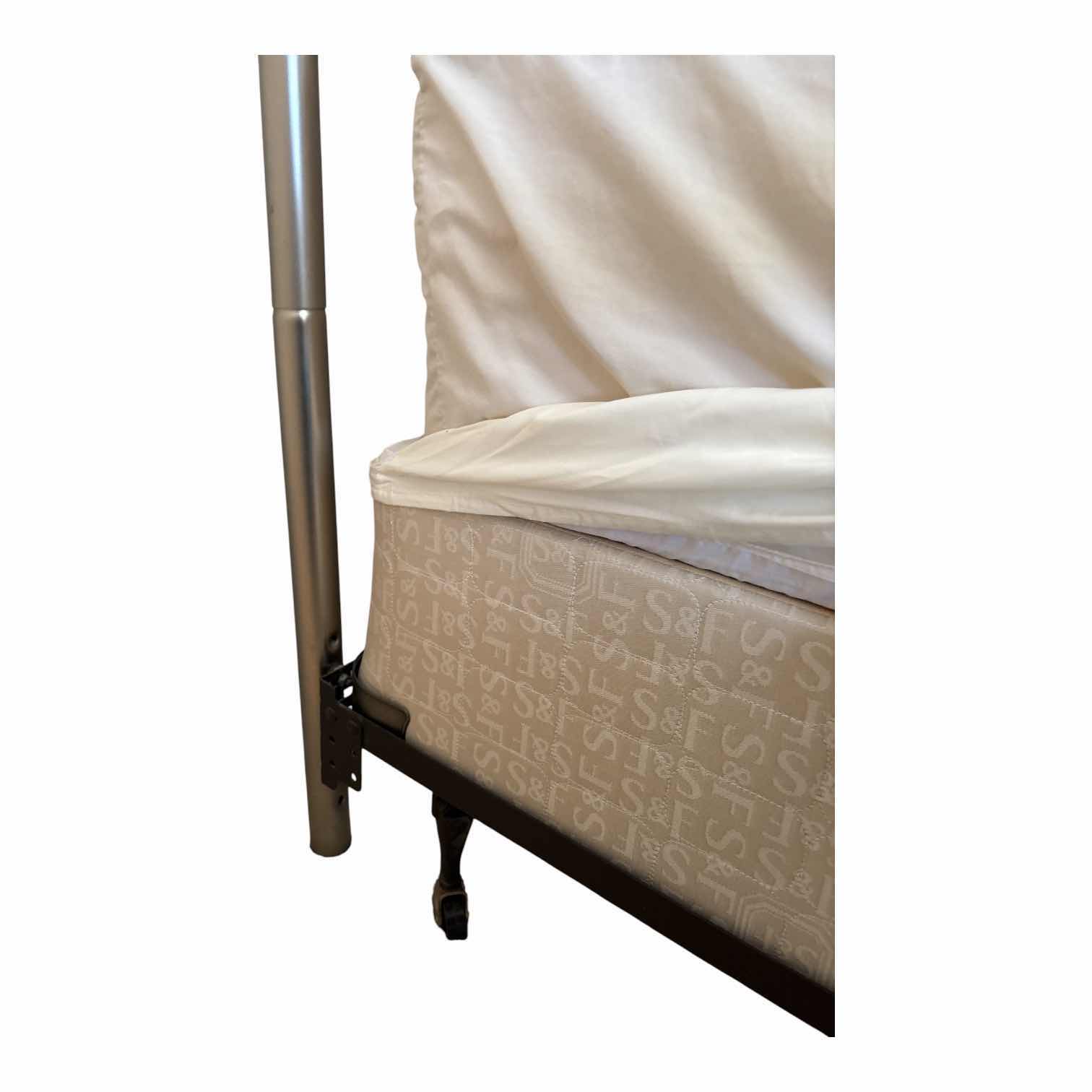 Photo 1 of METAL HEADBOARD BRUSHED NICKEL COLOR BOX SPRING AND BED FRAME APPROXIMATELY FULL SIZE 73”X50”H58”