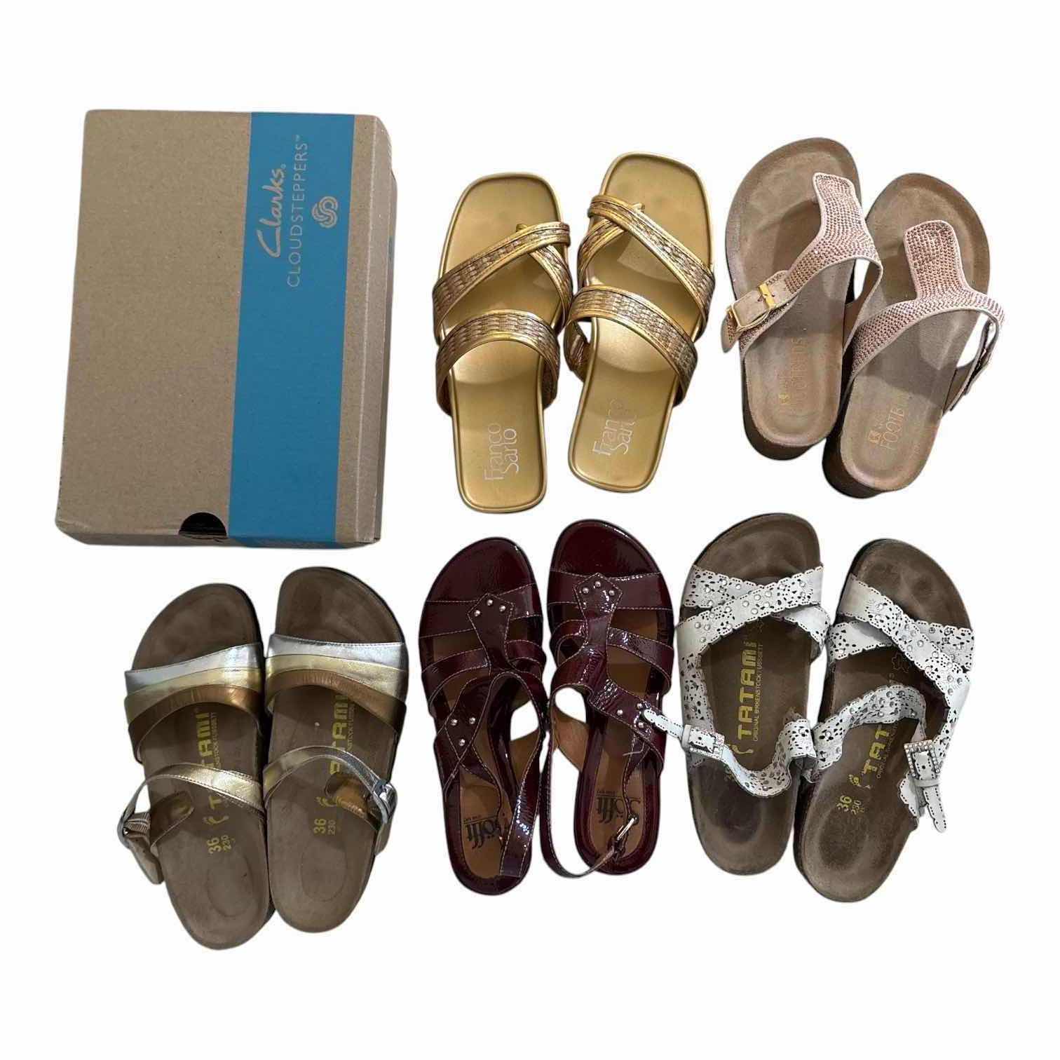 Photo 1 of (6)PCS WOMENS SHOES-CLARKS SANDALS AND OTHER BRANDS