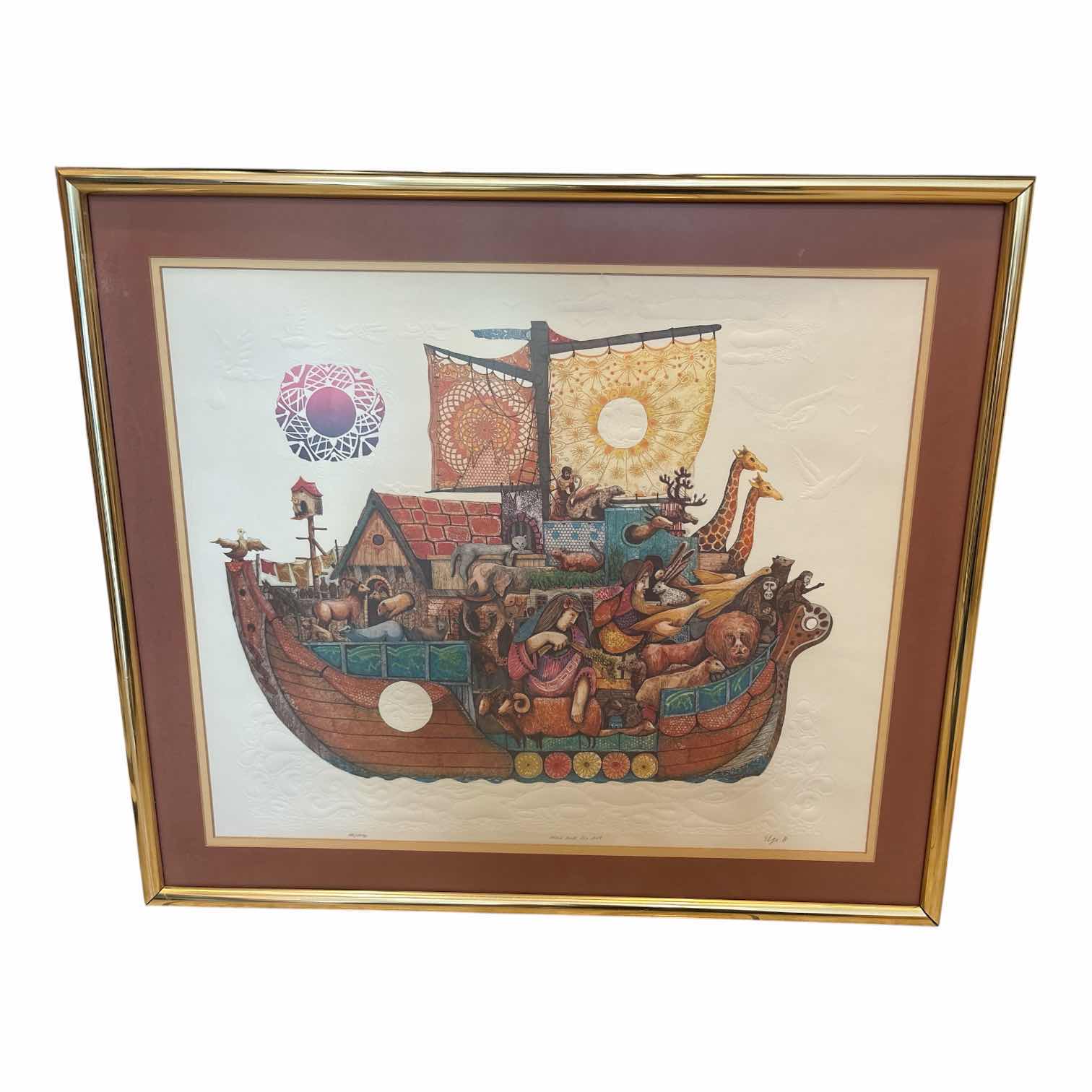 Photo 1 of FRAMED ARTWORK “NOAH AND THE ARK” 88/450 IN GOLD STYLE FRAME SIGNED BY ELGI 26.25”X23”