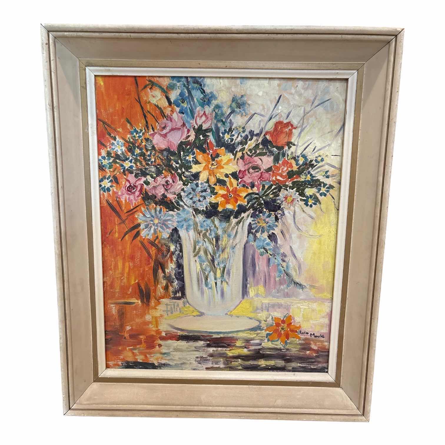 Photo 1 of VINTAGE FRAMED OIL PAINTING “FLOWER STUDY” SIGNED BY LOLA MOULD W/COA 20”X24”
