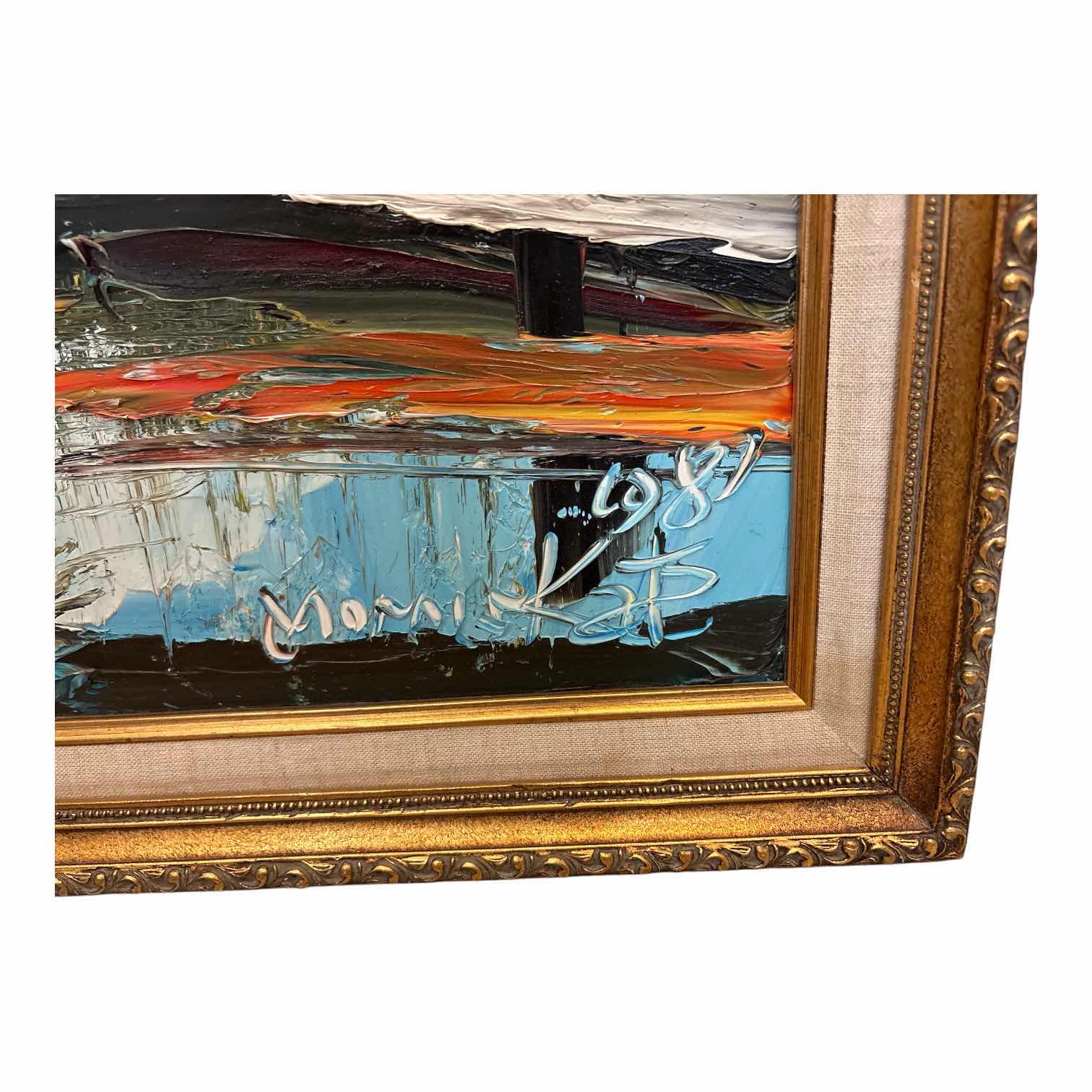 Photo 1 of VINTAGE FRAMED OIL PAINTING ASIAN INSPIRED IN GOLD FRAME SIGNED BY MORRIS KATZ  24”X20” $495