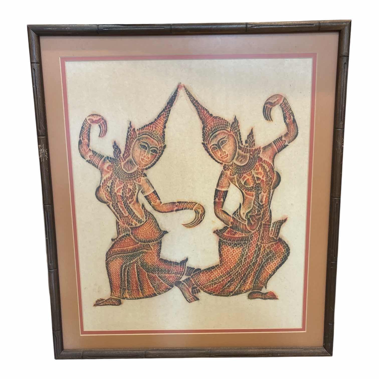 Photo 1 of FRAMED VINTAGE ARTWORK THAI TEMPLE DANCERS 21.5”X24”