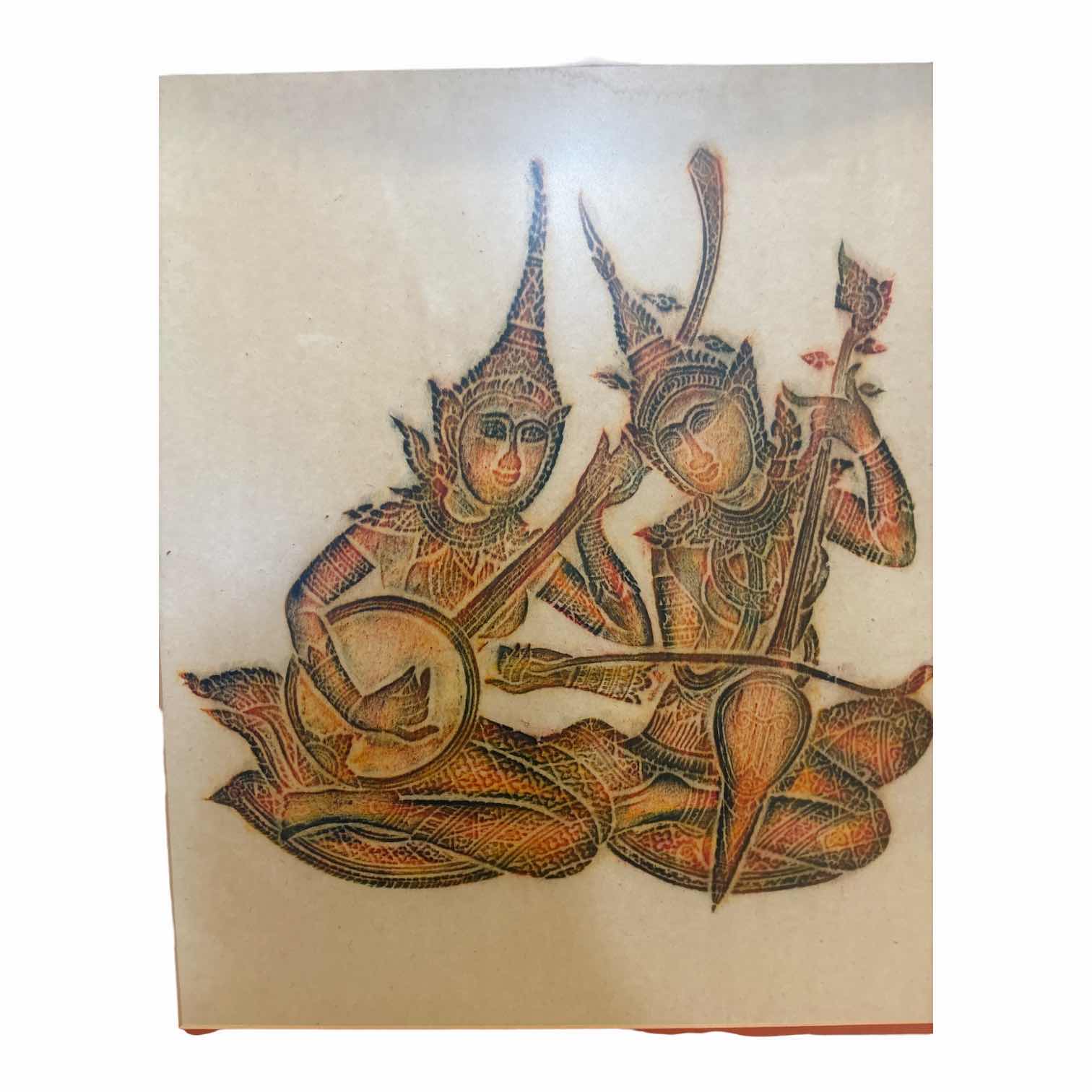Photo 1 of FRAMED VINTAGE ARTWORK THAI TEMPLE MUSICIANS 21.5”X24”