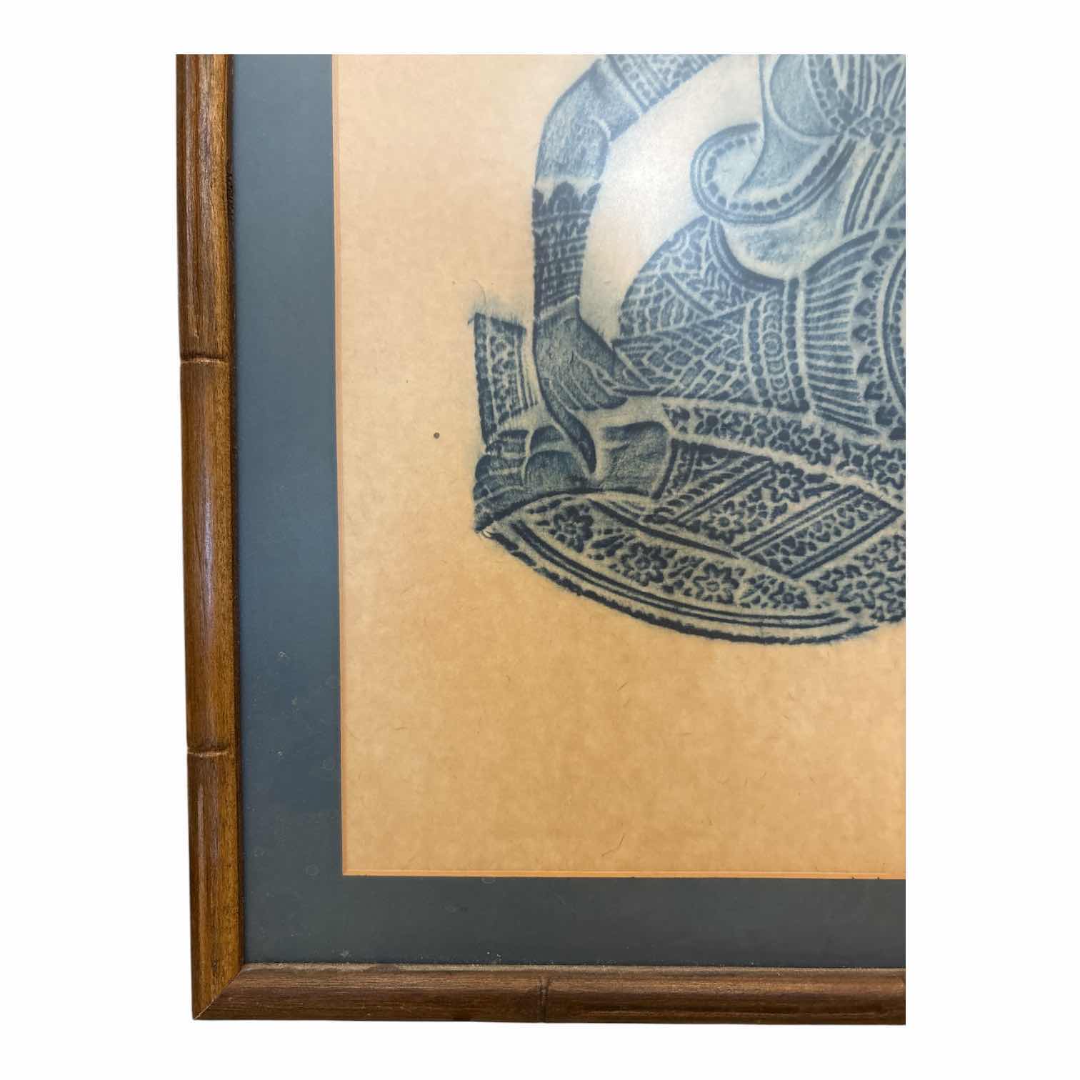 Photo 1 of FRAED VINTAGE ARTWORK THAI ASIAN FEMALE MUSICIANS RUBBINGS 21”X23.5”