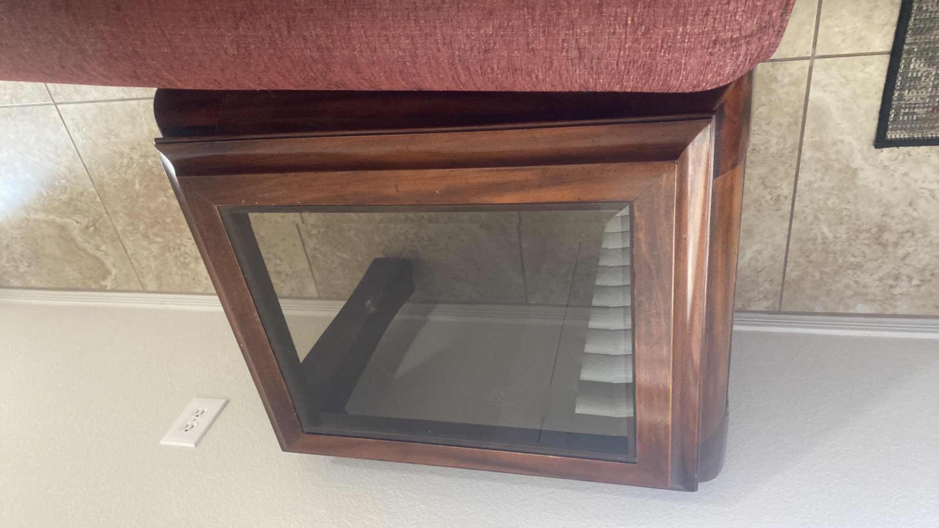 Photo 1 of DARK WOOD END TABLE WITH BEVELED GLASS TOP 27“ x 21“ H 21”
