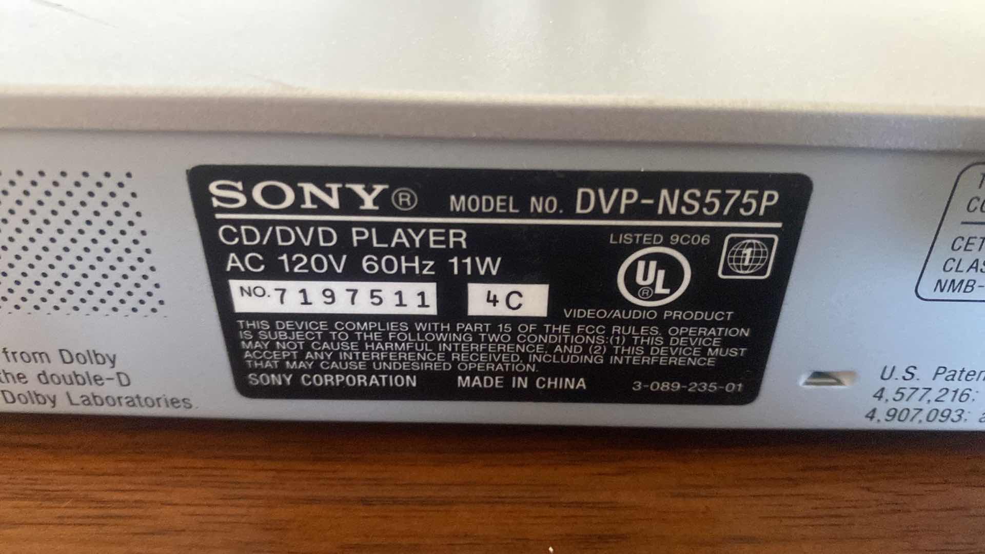 Photo 1 of SONY PROGRESSIVE SCAN DVD/CD PLAYER MODEL DVP – NS575P