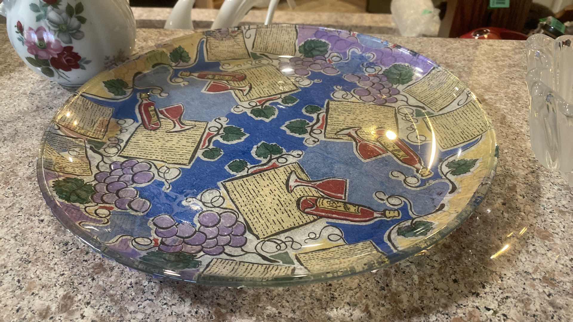 Photo 1 of GLASS WINE PLATTER, CRYSTAL BOWL & PORCELAIN PITCHER