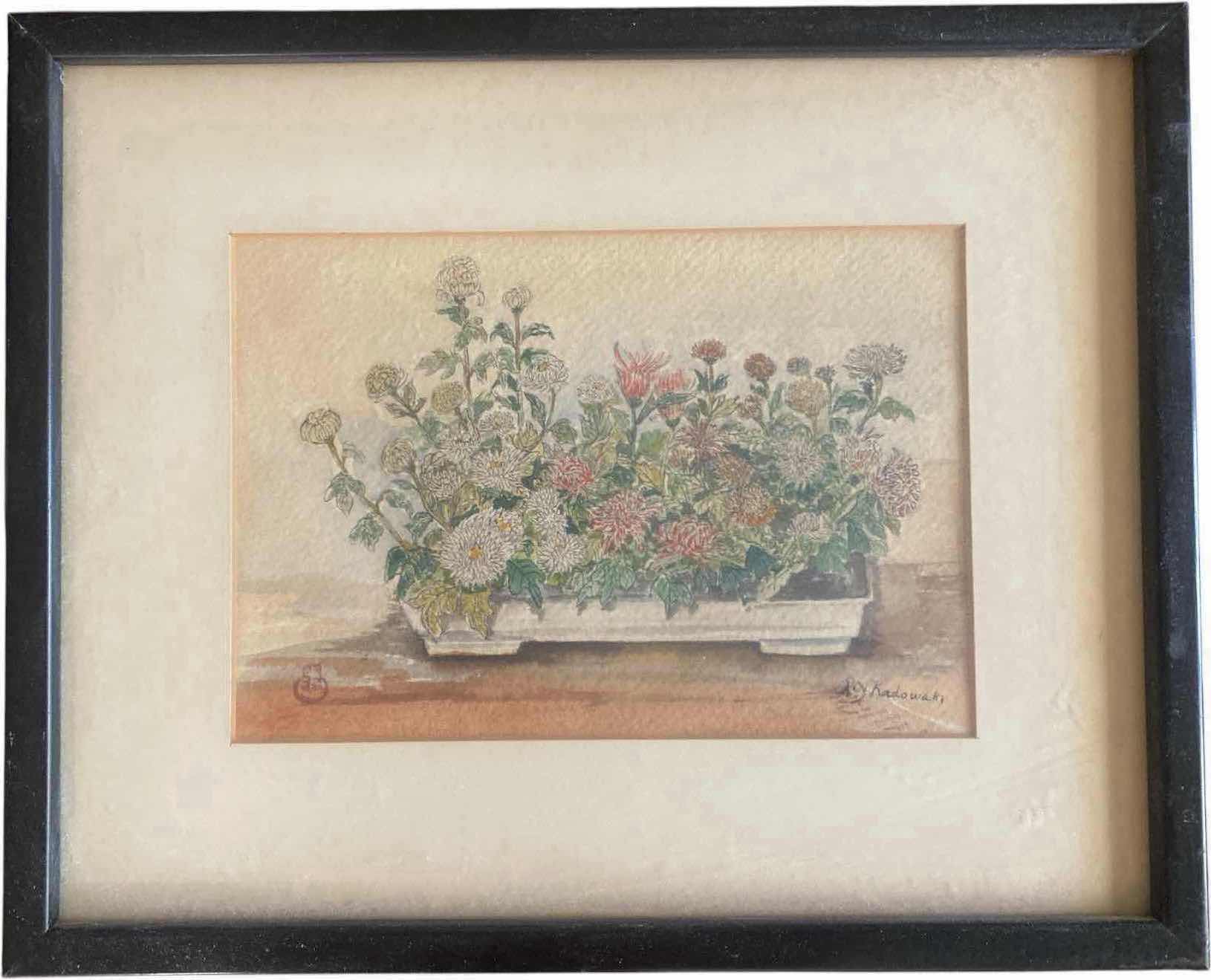 Photo 1 of FRAMED VINTAGE WATERCOLOR FEATURING JAPANESE FLORAL SIGNED ARTWORK 13“ X 10 1/2“