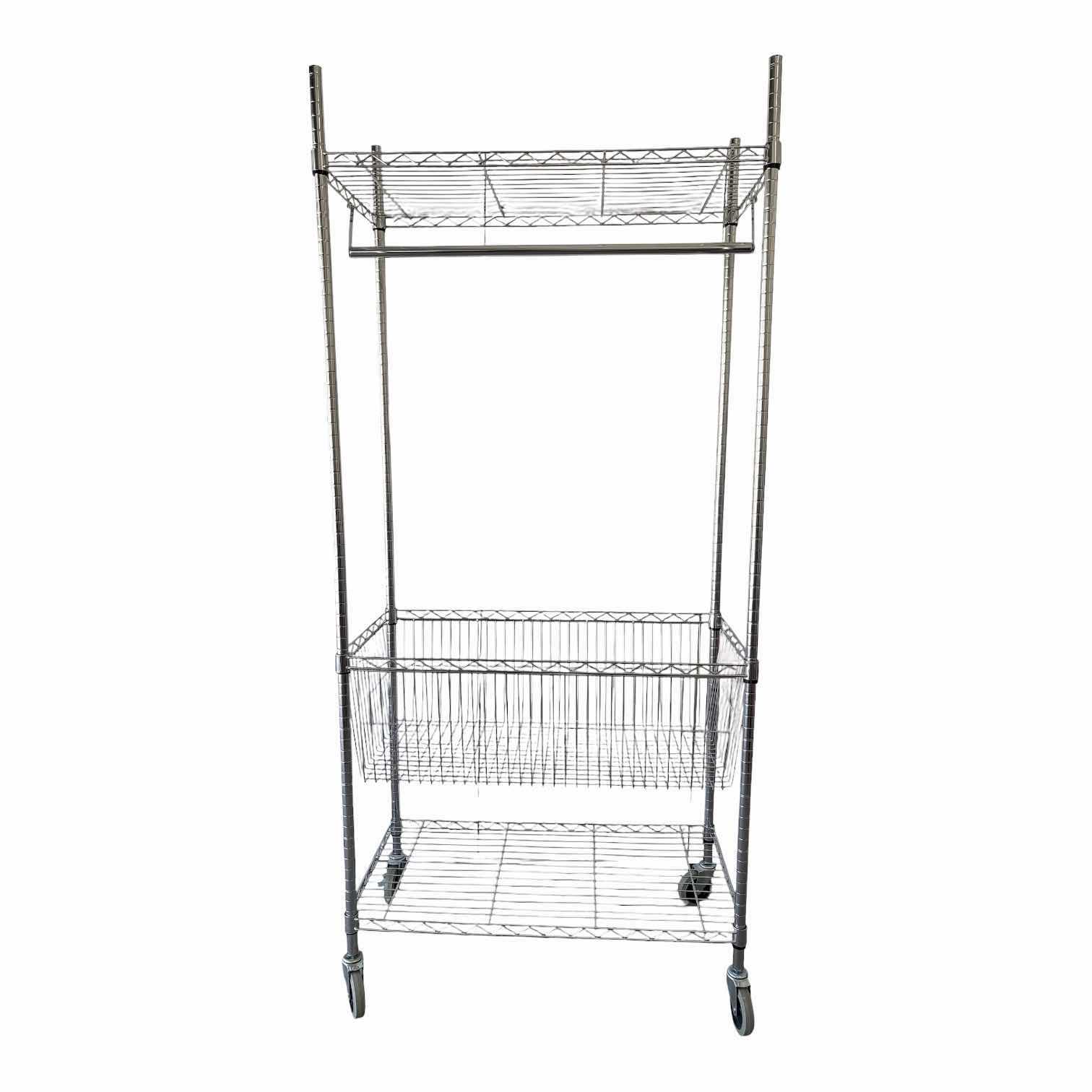 Photo 1 of HONEY CAN DO CHROME ROLLING LAUNDRY STATION W/ADJUSTABLE WIRE SHELVES AND HANGING BASKET 35X18”H80”