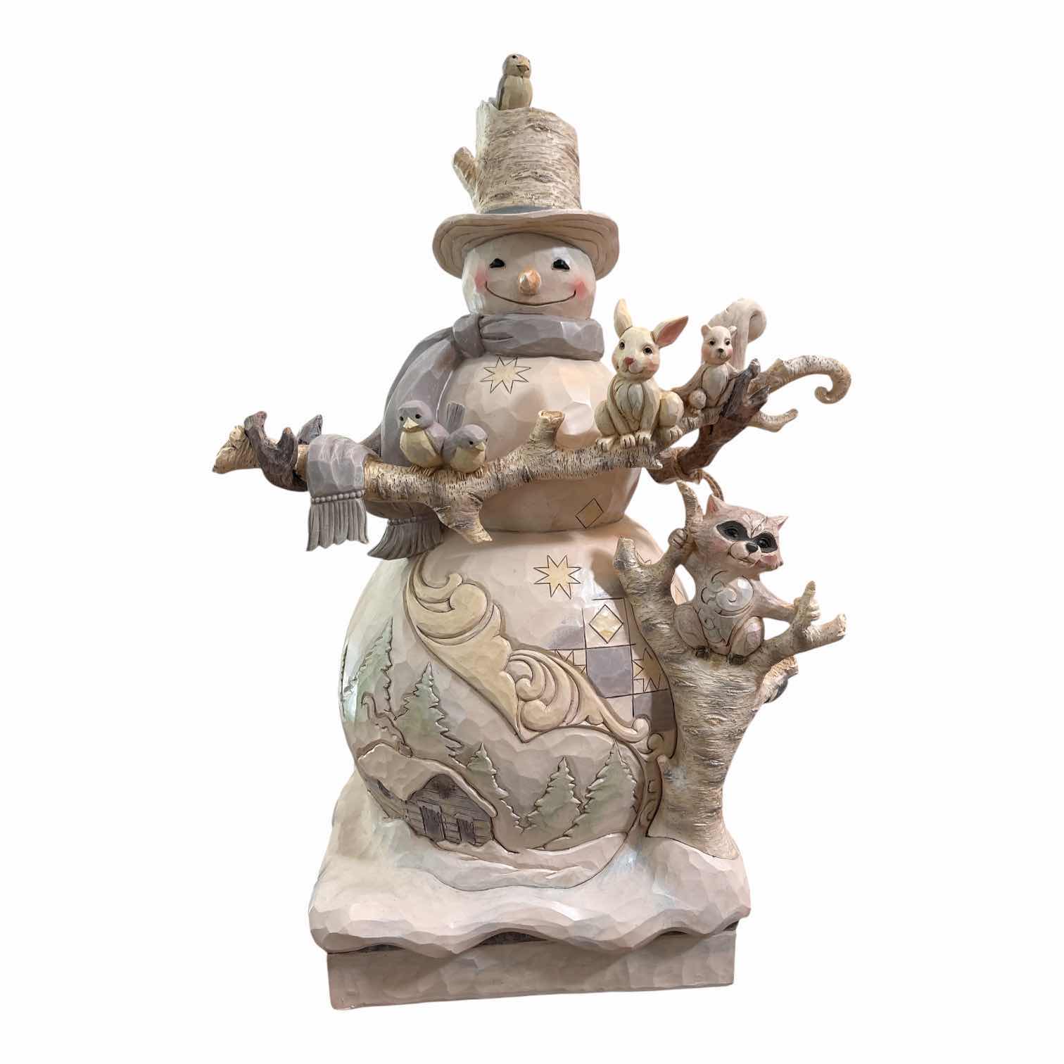 Photo 1 of JIM SHORE WHITE WOODLAND SNOWMAN W/ANIMALS H19”