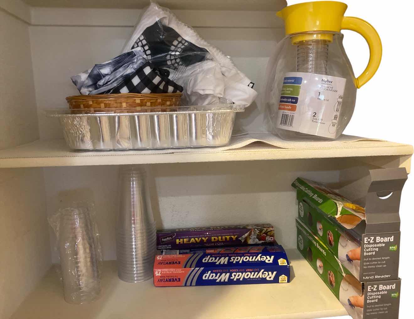 Photo 1 of TWO SHELVES IN PANTRY WRAPS CUPS & PITCHER