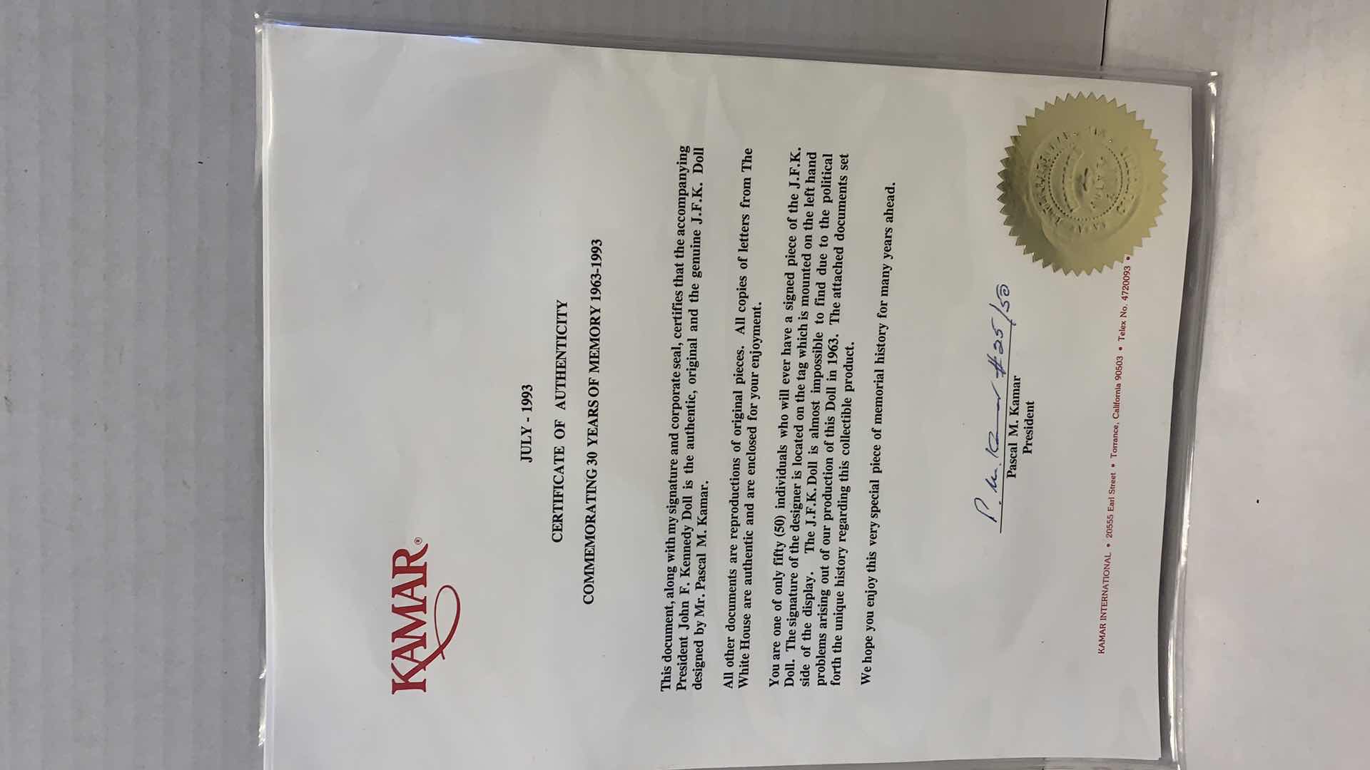 Photo 1 of VINTAGE KAMAR J.F.K & ROCKING CHAIR 12” NUMBERED 25/50