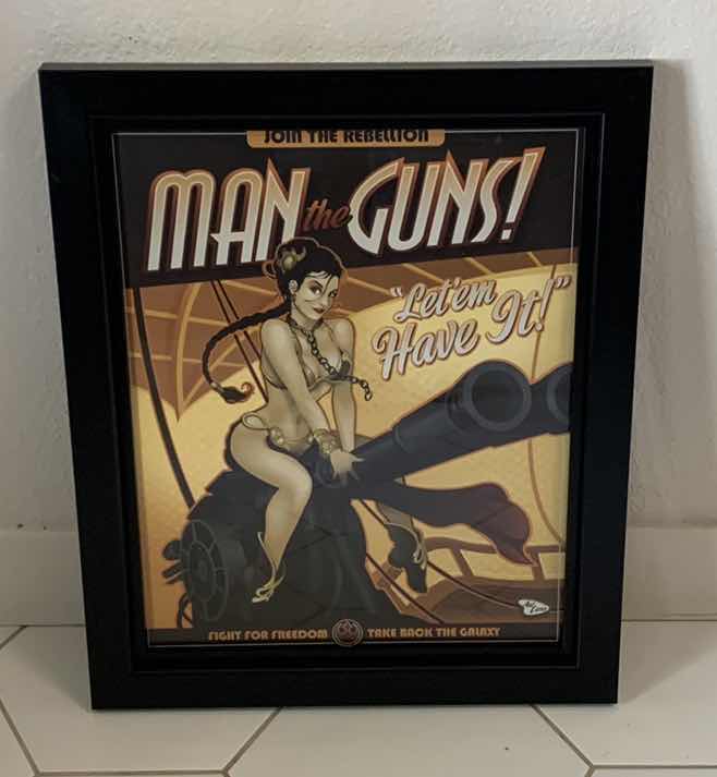 Photo 1 of "MAN THE GUNS" FRAMED POSTER 24" X 19"